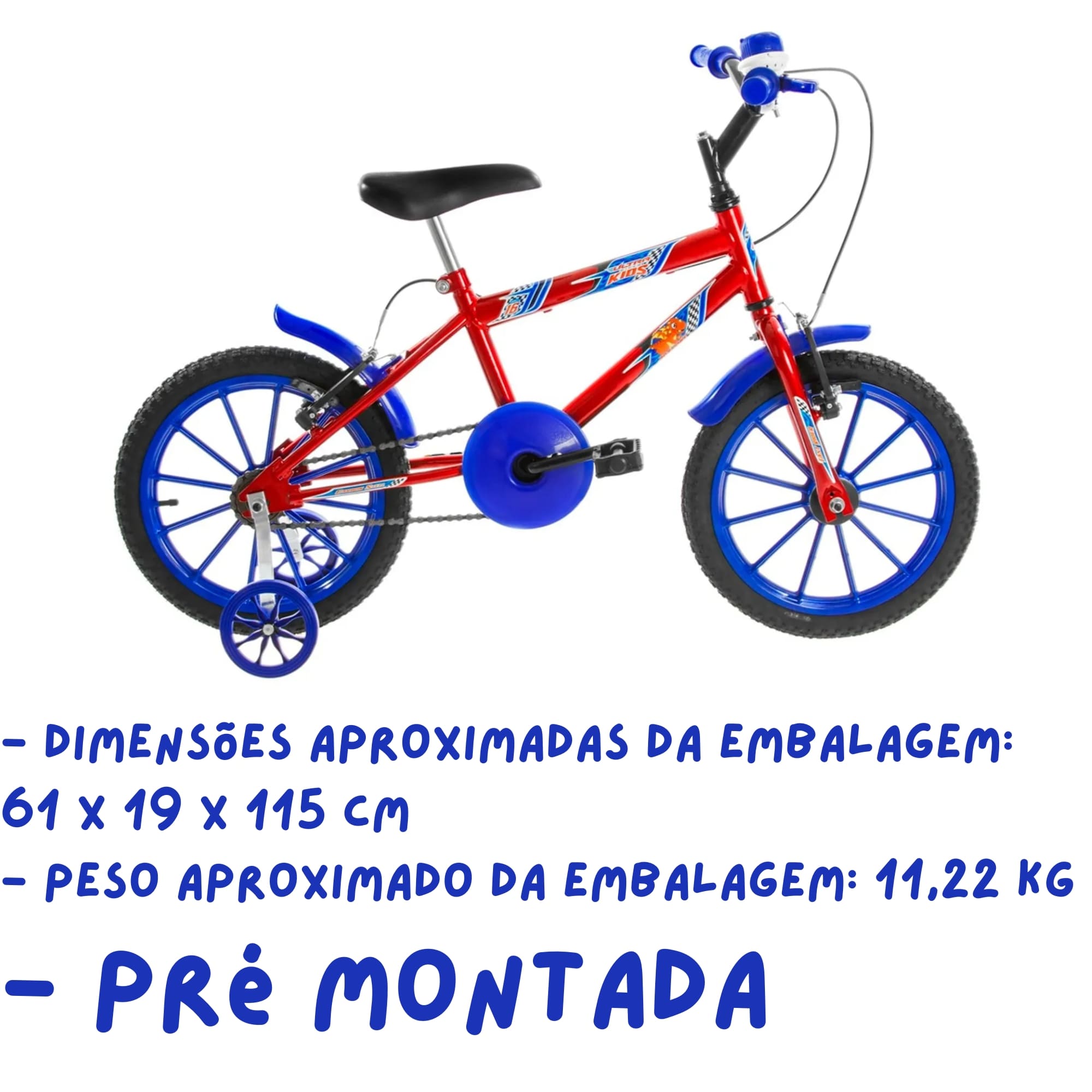Bicicleta Infantil Masculina Vermelho e Azul Aro 16 de 4 a 6 anos Buzina Ultrabikes BM16-01VMAZ