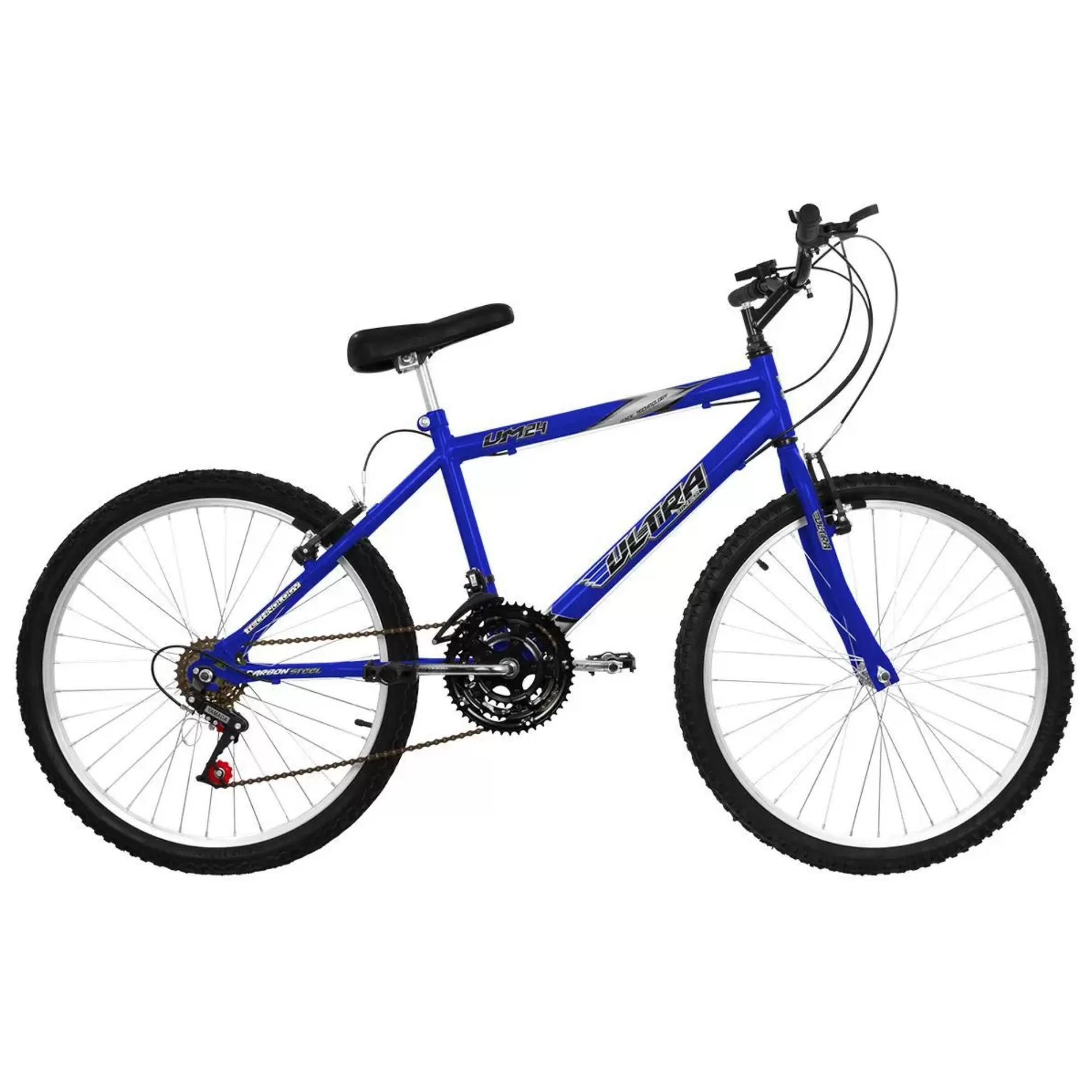 Bicicleta Ultrabikes Aro 24 Quadro em Aço Carbono Azul Pedivela 165mm com 18 Marchas BM24-01AZ