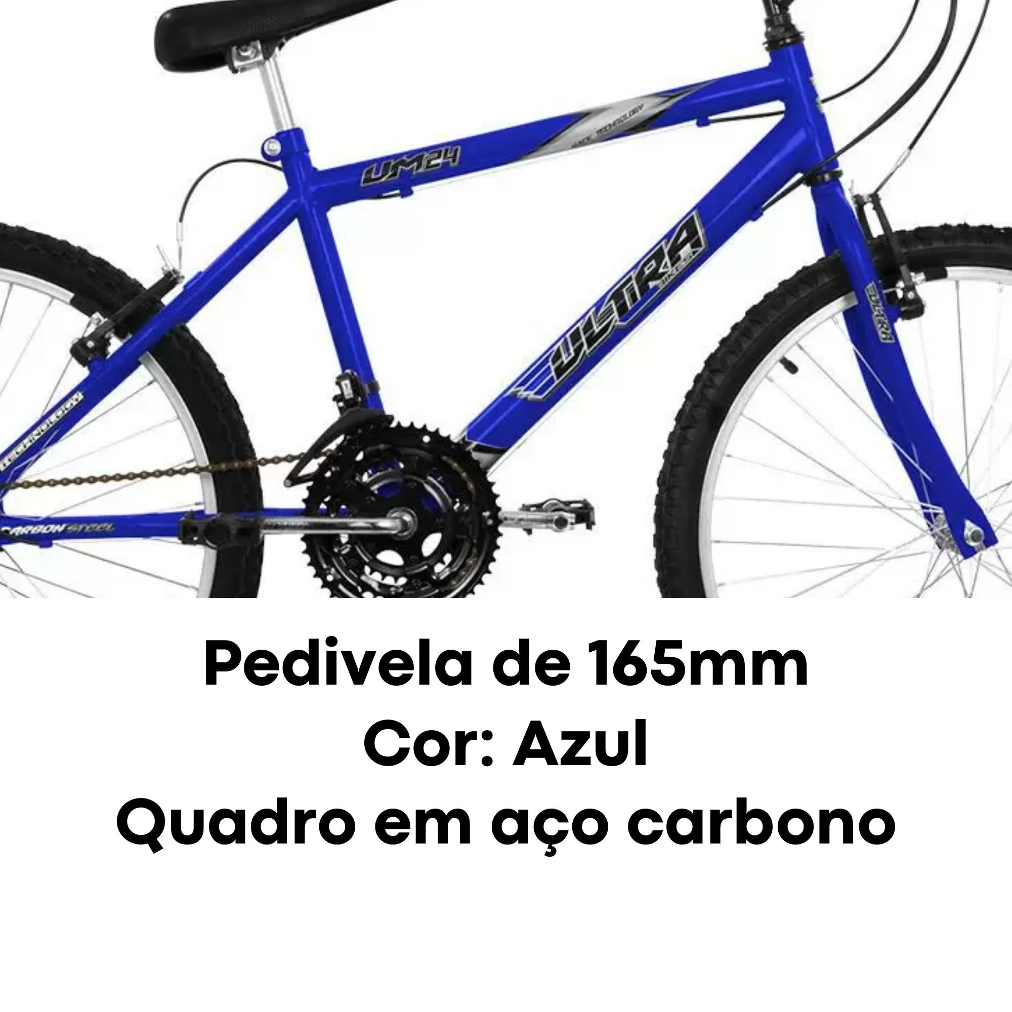 Bicicleta Ultrabikes Aro 24 Quadro em Aço Carbono Azul Pedivela 165mm com 18 Marchas BM24-01AZ