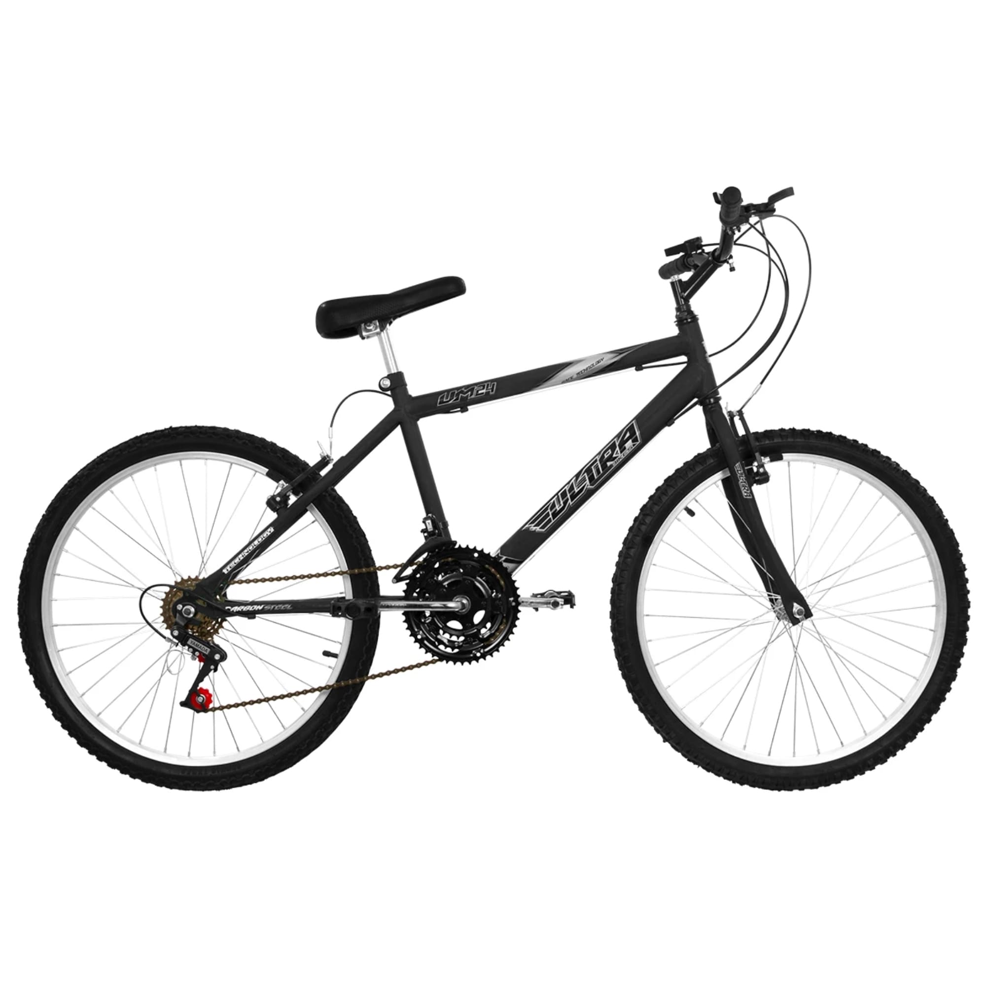 Bicicleta Ultrabikes Aro 24 Quadro em Aço Carbono Preta Pedivela 165mm com 18 Marchas BM24-01PT