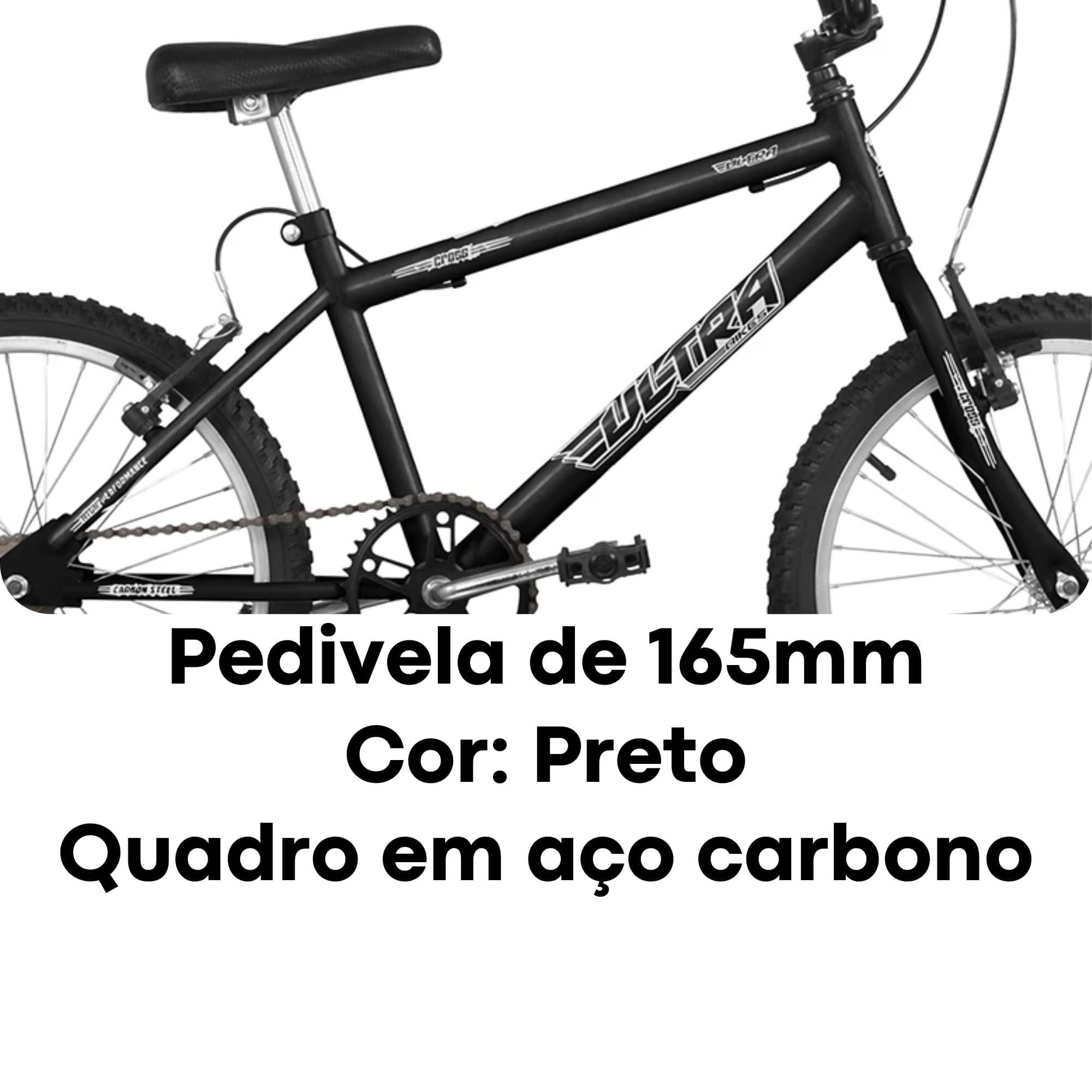 Bicicleta Ultrabikes Aro 24 Quadro em Aço Carbono Preta Pedivela 165mm com 18 Marchas BM24-01PT