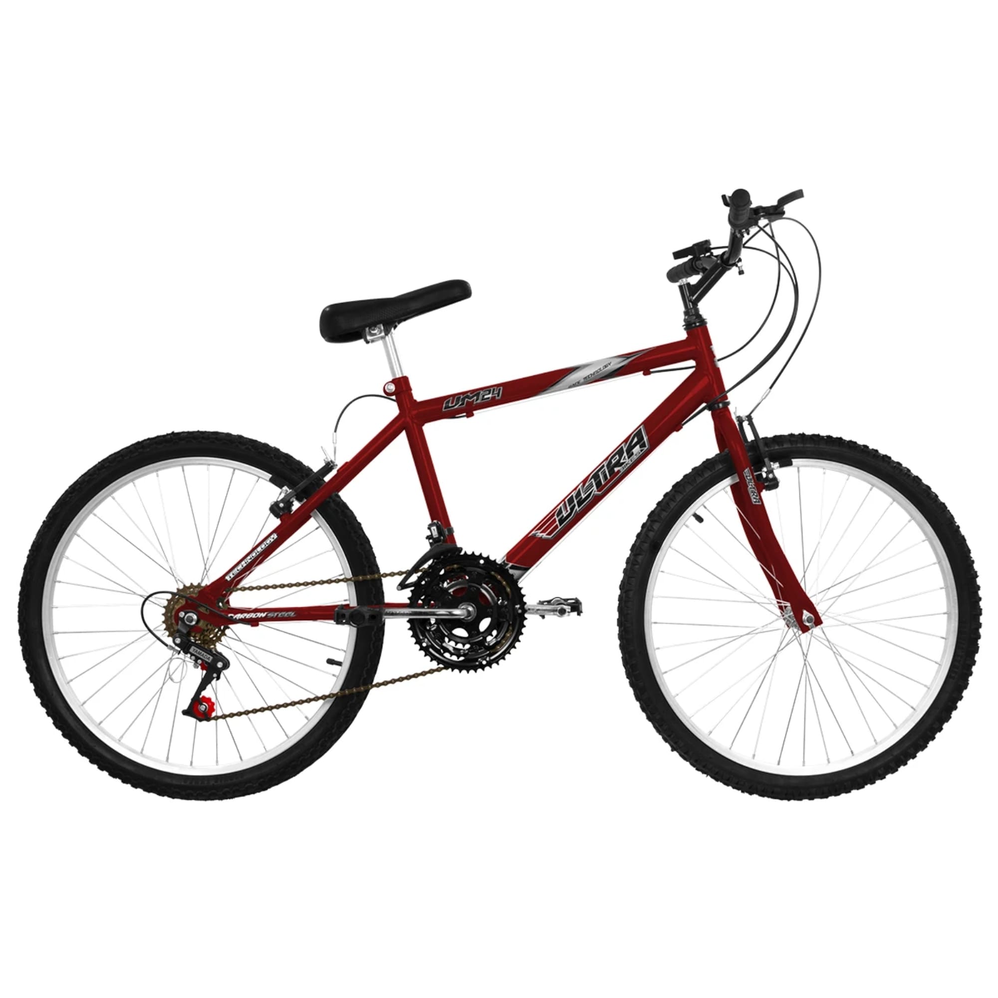 Bicicleta Ultrabikes Aro 24 Quadro em Aço Carbono Vermelha Pedivela 165mm com 18 Marchas BM24-01VM