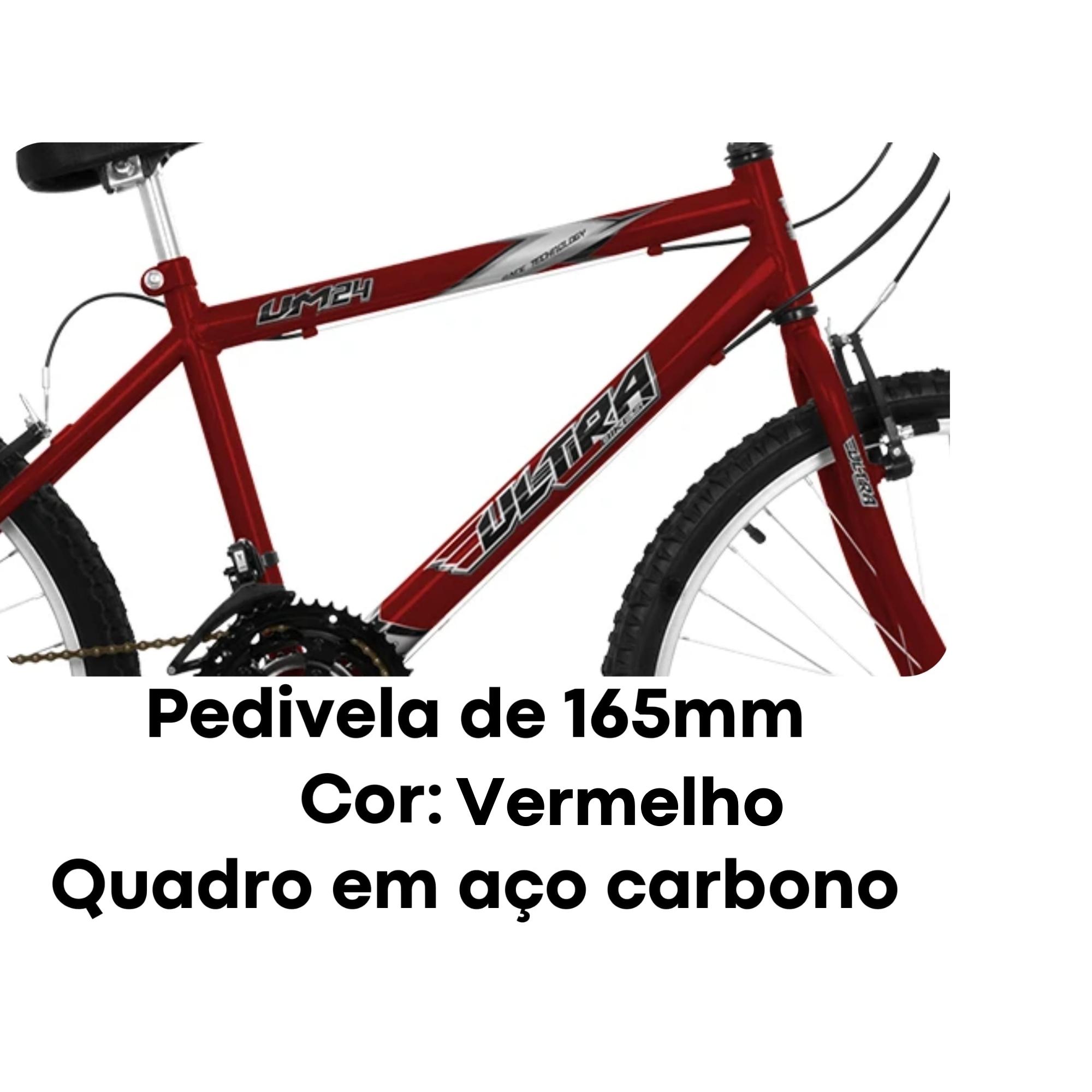 Bicicleta Ultrabikes Aro 24 Quadro em Aço Carbono Vermelha Pedivela 165mm com 18 Marchas BM24-01VM