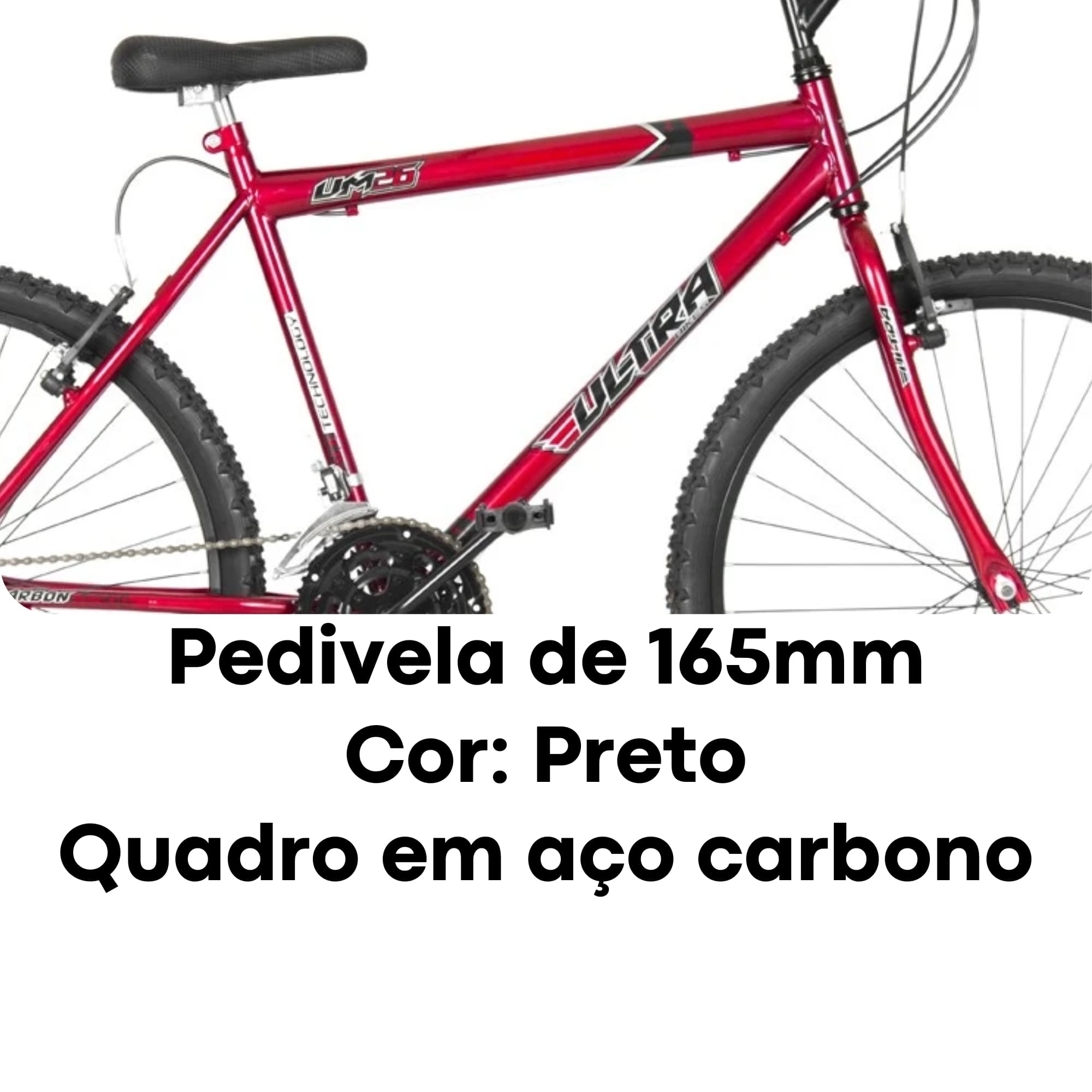 Bicicleta Ultrabikes Aro 26 Quadro em Aço Carbono Vermelha Pedivela 165mm com 18 Marchas BM26-01VM