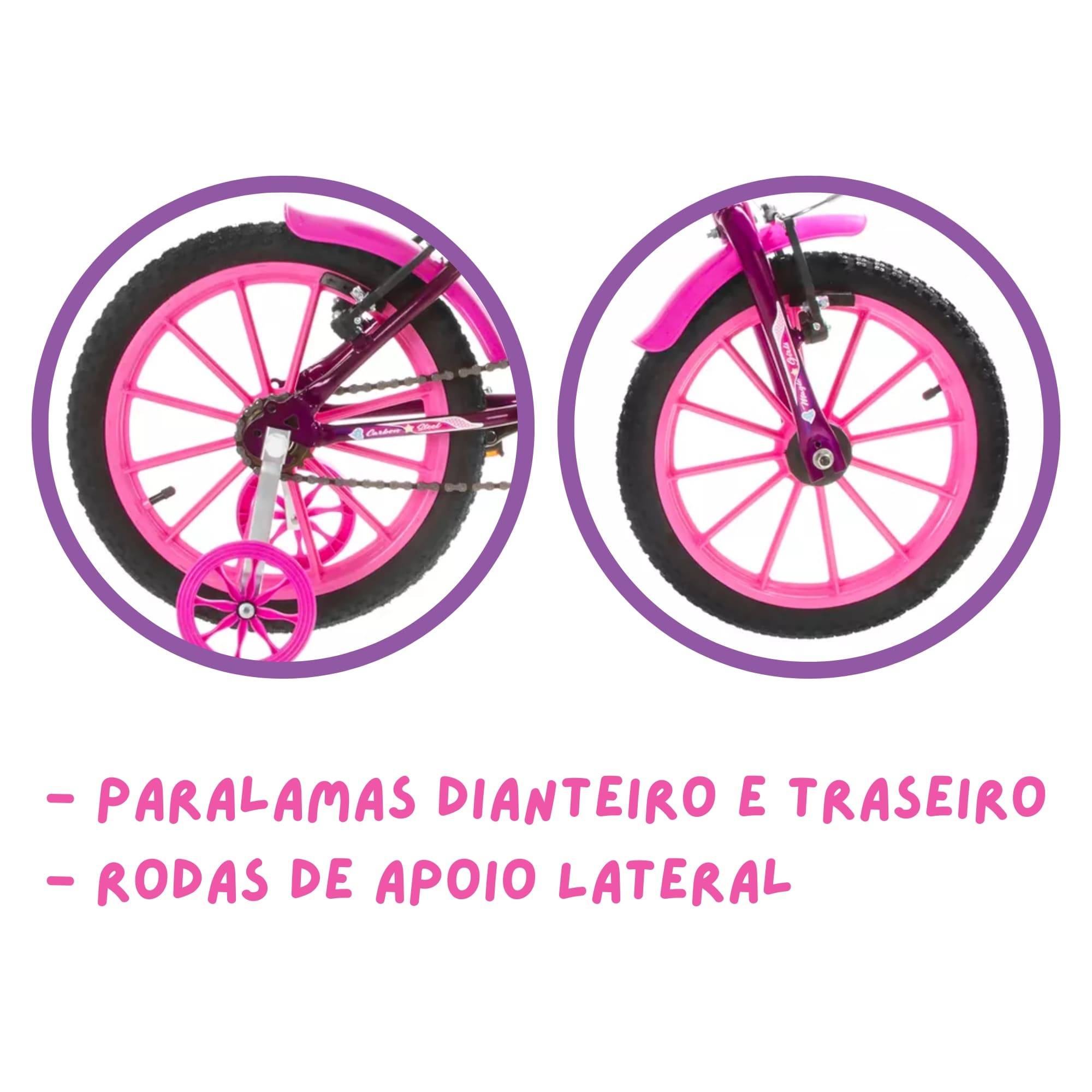 Bicicleta Infantil Lilás Rosa Aro 16 Crianças de 4 a 6 anos Cesta Buzina Ultrabikes BMF16-01LIRS