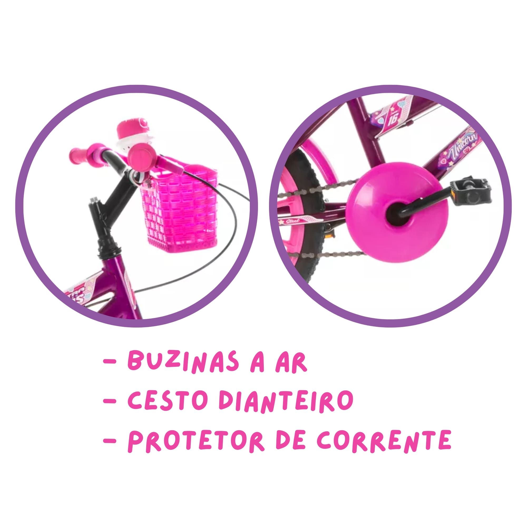 Bicicleta Infantil Lilás Rosa Aro 16 Crianças de 4 a 6 anos Cesta Buzina Ultrabikes BMF16-01LIRS