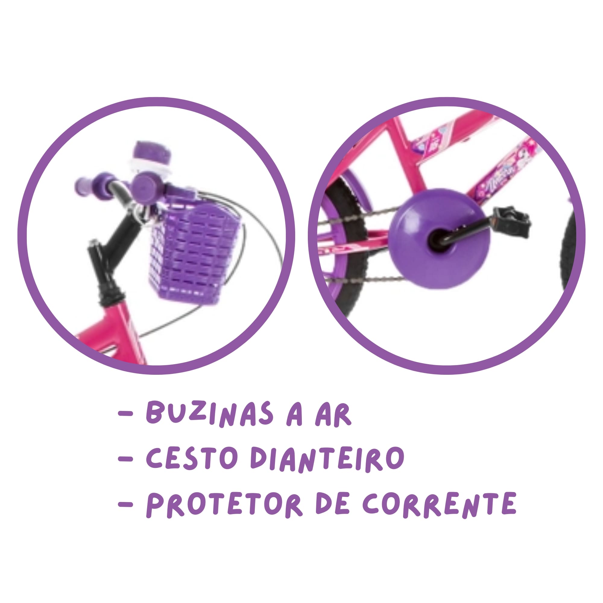 Bicicleta Infantil Rosa Aro 16 Crianças de 4 a 6 anos com Cesta e Buzina Ultrabikes BMF16-01RSLI