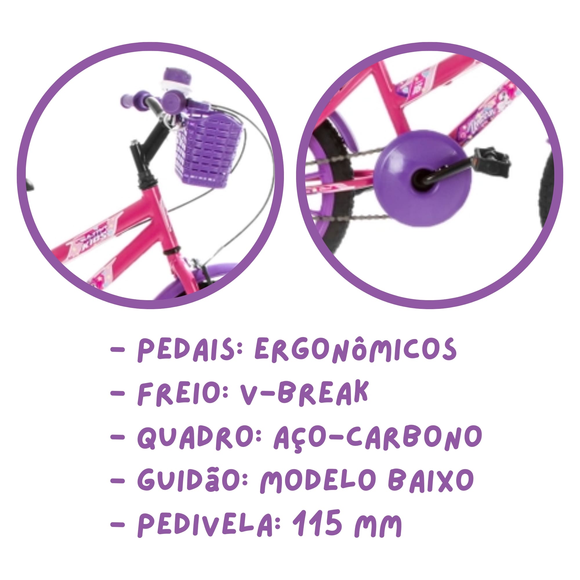 Bicicleta Infantil Rosa Aro 16 Crianças de 4 a 6 anos com Cesta e Buzina Ultrabikes BMF16-01RSLI