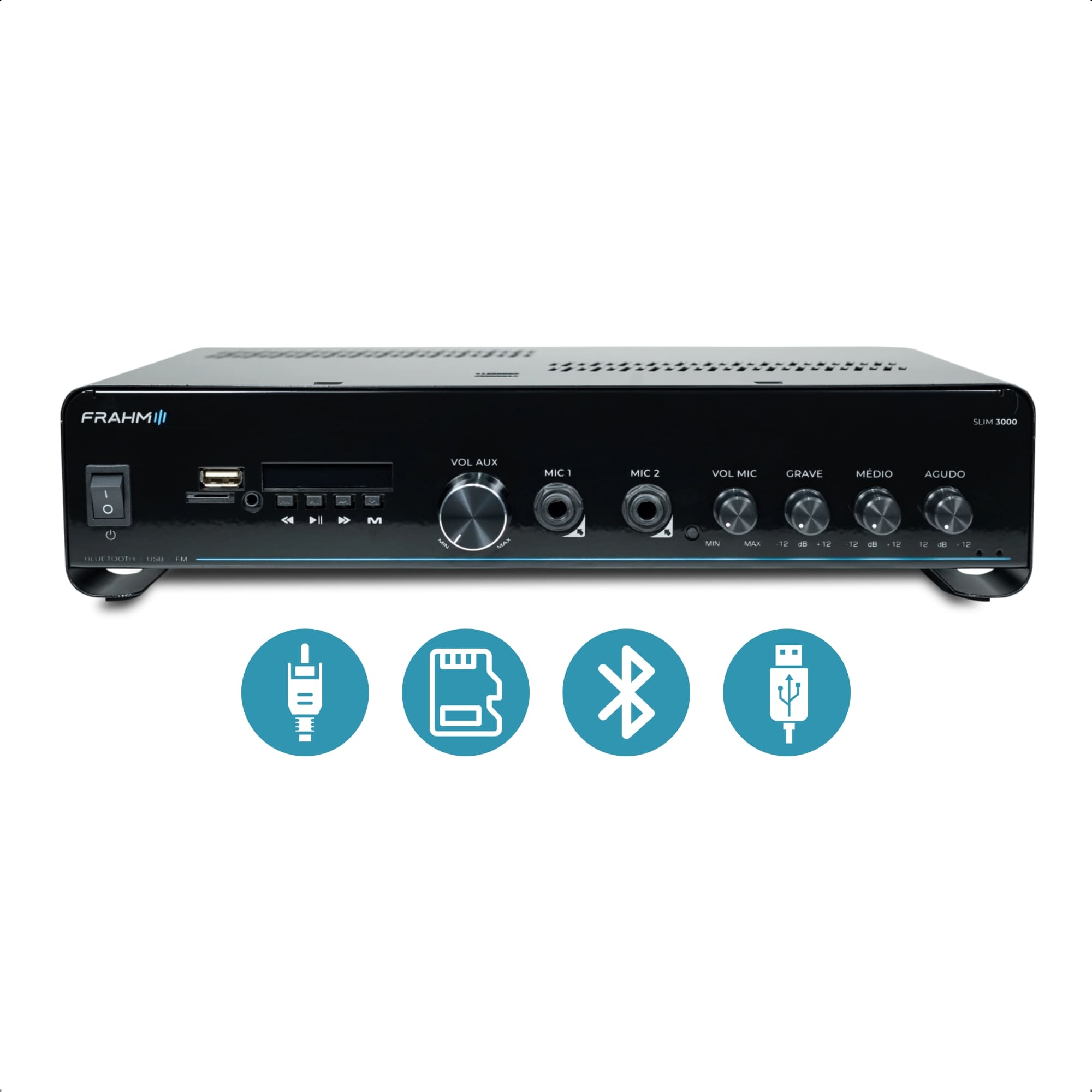 Som Ambiente Amplificador Slim 3000 G5 200W RMS 4Ohms Bivolt RCA USB Bluetooth P2 - Frahm 32109