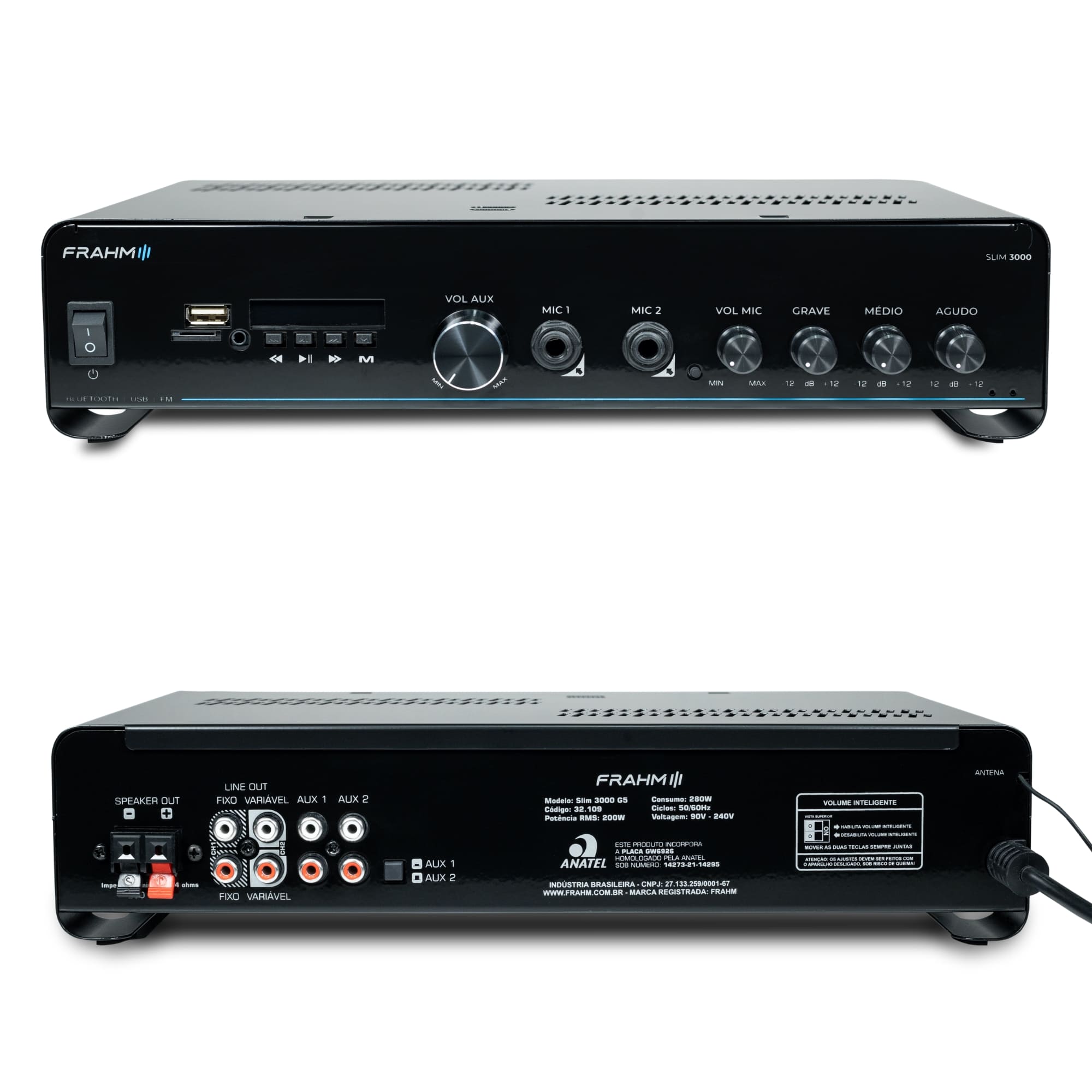 Som Ambiente Amplificador Slim 3000 G5 200W RMS 4Ohms Bivolt RCA USB Bluetooth P2 - Frahm 32109