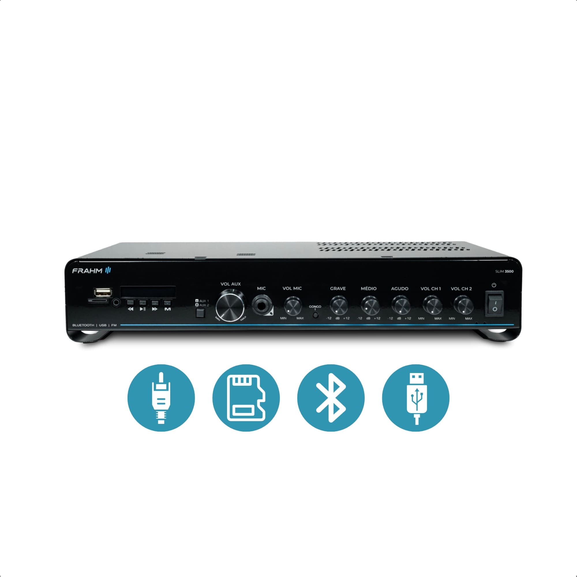 Amplificador Som Ambiente Slim 3500 G5 240W RMS 4 Ohms RCA USB 5.0 P2 Micro SD Frahm - 32111