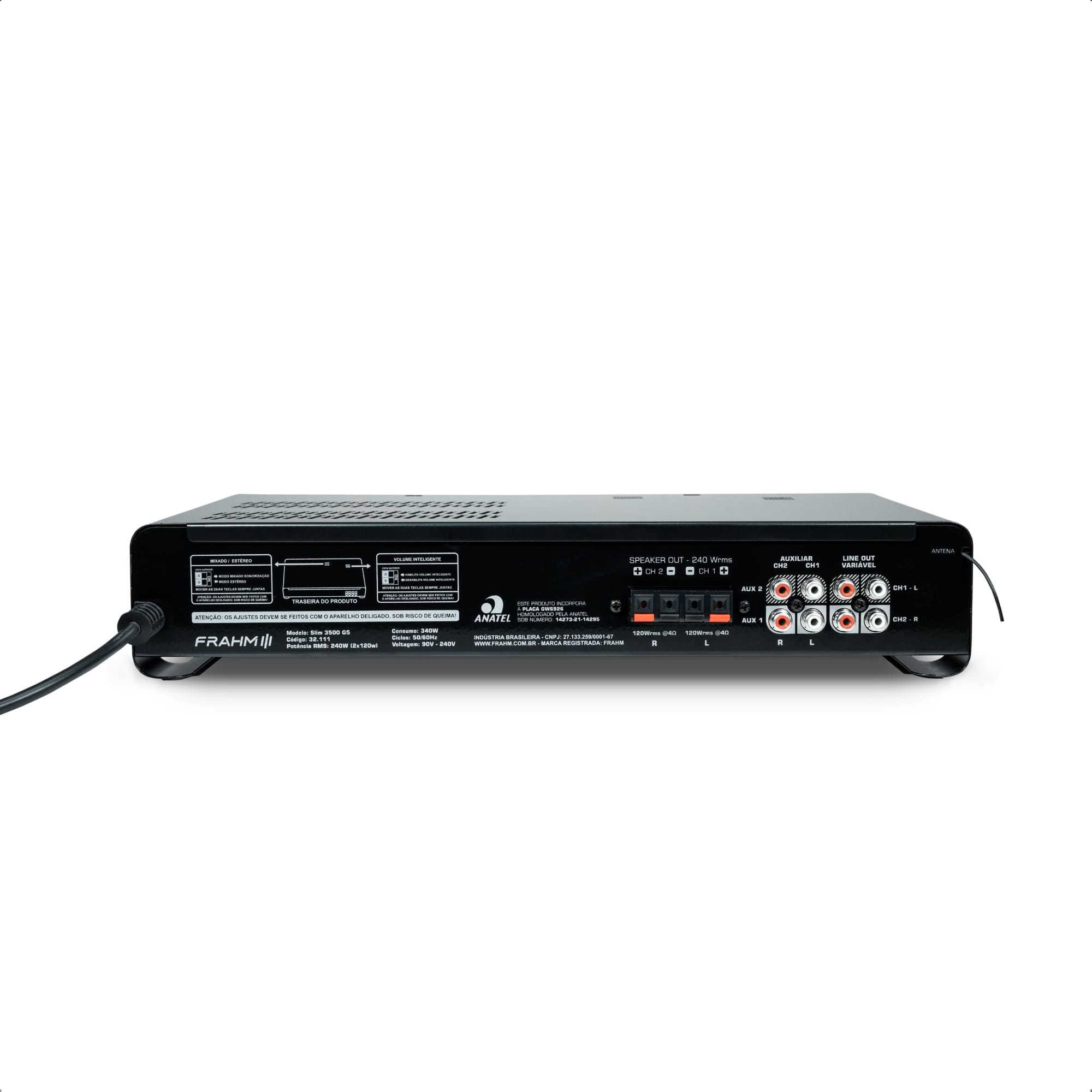 Amplificador Som Ambiente Slim 3500 G5 240W RMS 4 Ohms RCA USB 5.0 P2 Micro SD Frahm - 32111