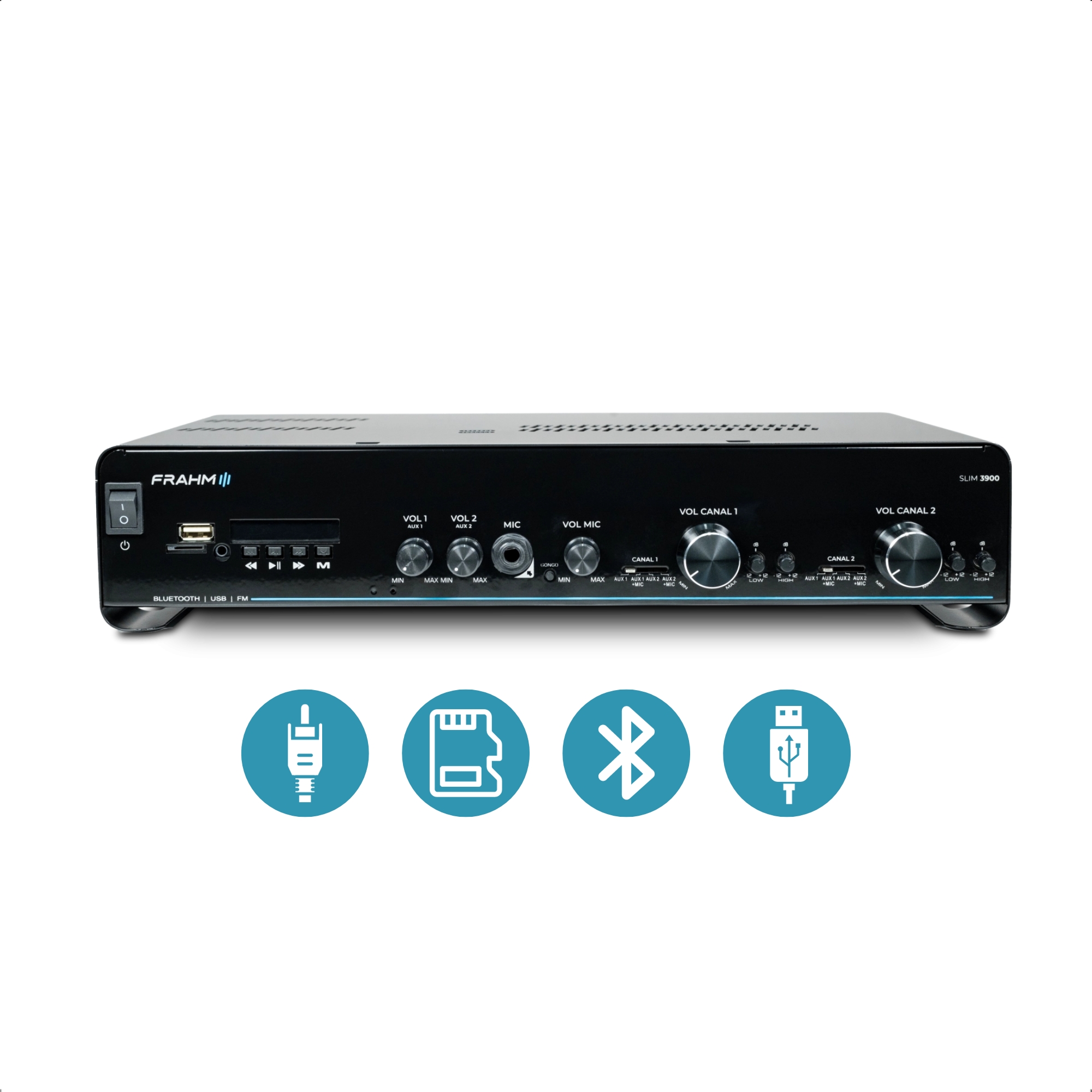 Amplificador Som Ambiente Slim 3900 G5 300W RMS 2 Ohm RCA USB 5.0 P2 Micro SD Frahm - 32113