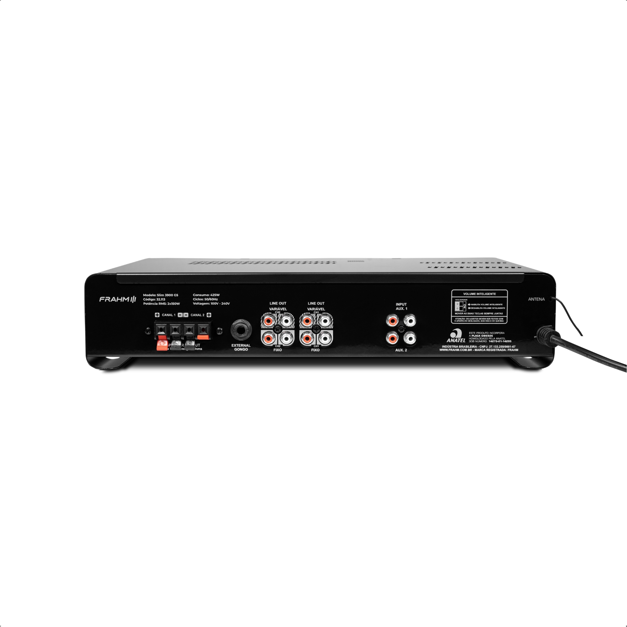 Amplificador Som Ambiente Slim 3900 G5 300W RMS 2 Ohm RCA USB 5.0 P2 Micro SD Frahm - 32113
