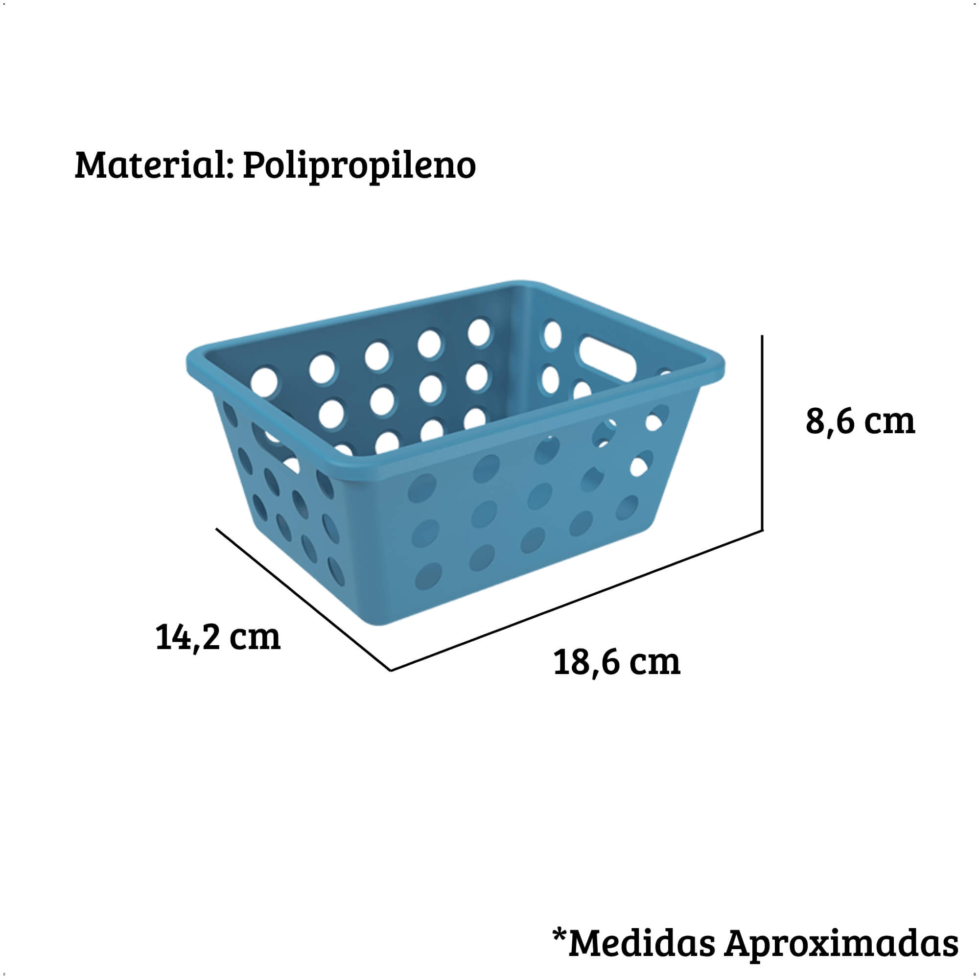 Kit 5 Cesto Organizadores   Multiuso Plástico Flora Ocean Coza Azul Pq Md Gd - BRINOX 99399/2533