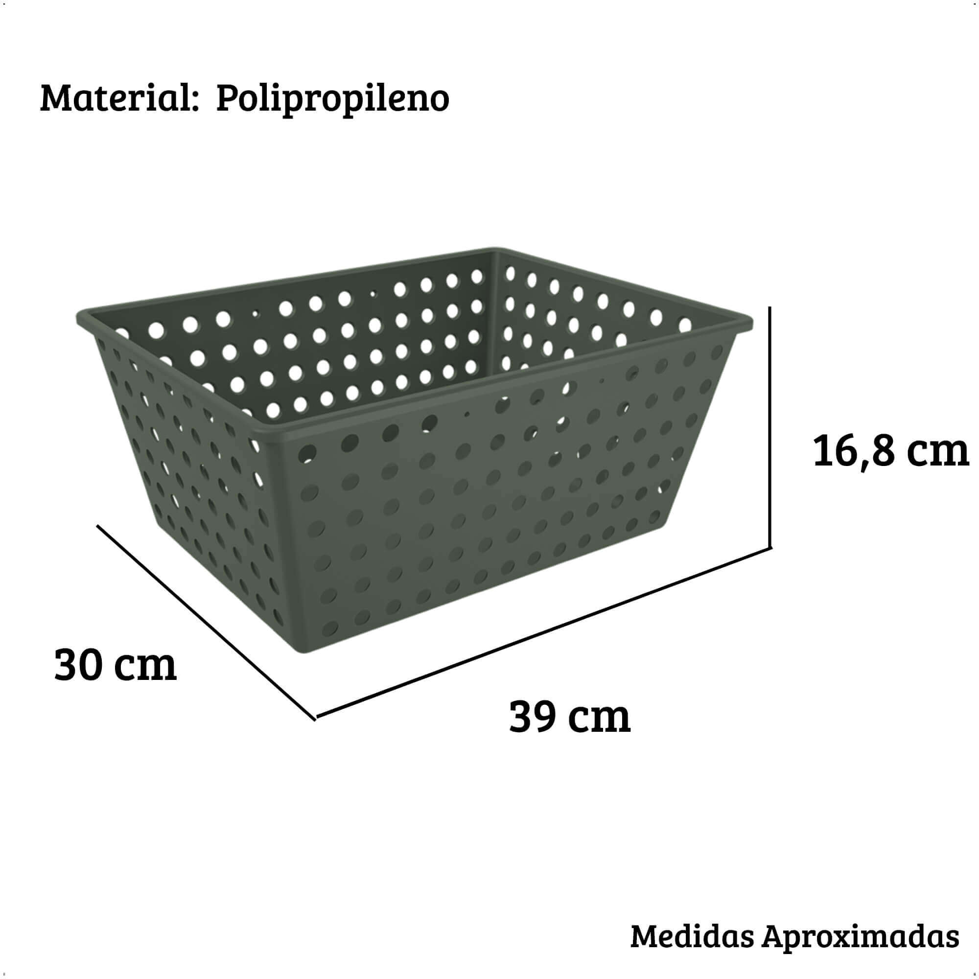 Kit 5 Cestos Organizadores Coza Multiuso Plástico Flora Verde  Pq Md Gd - BRINOX 99399/2530