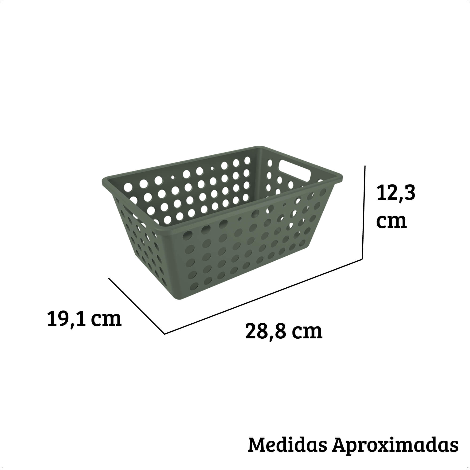 Kit 5 Cestos Organizadores Coza Multiuso Plástico Flora Verde  Pq Md Gd - BRINOX 99399/2530