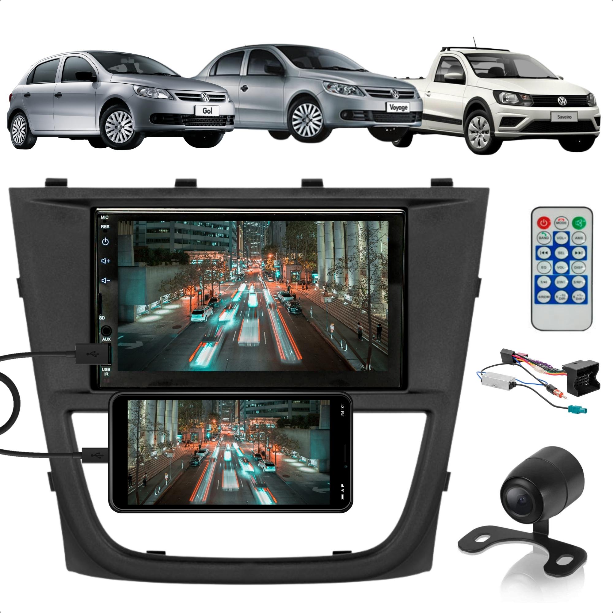 COMP Kit Gol G5 Central Multimídia MP5 2 Din 7" Bluetooth SD USB AUX Espelhamento + Câmera de ré  + Moldura + Chicotes