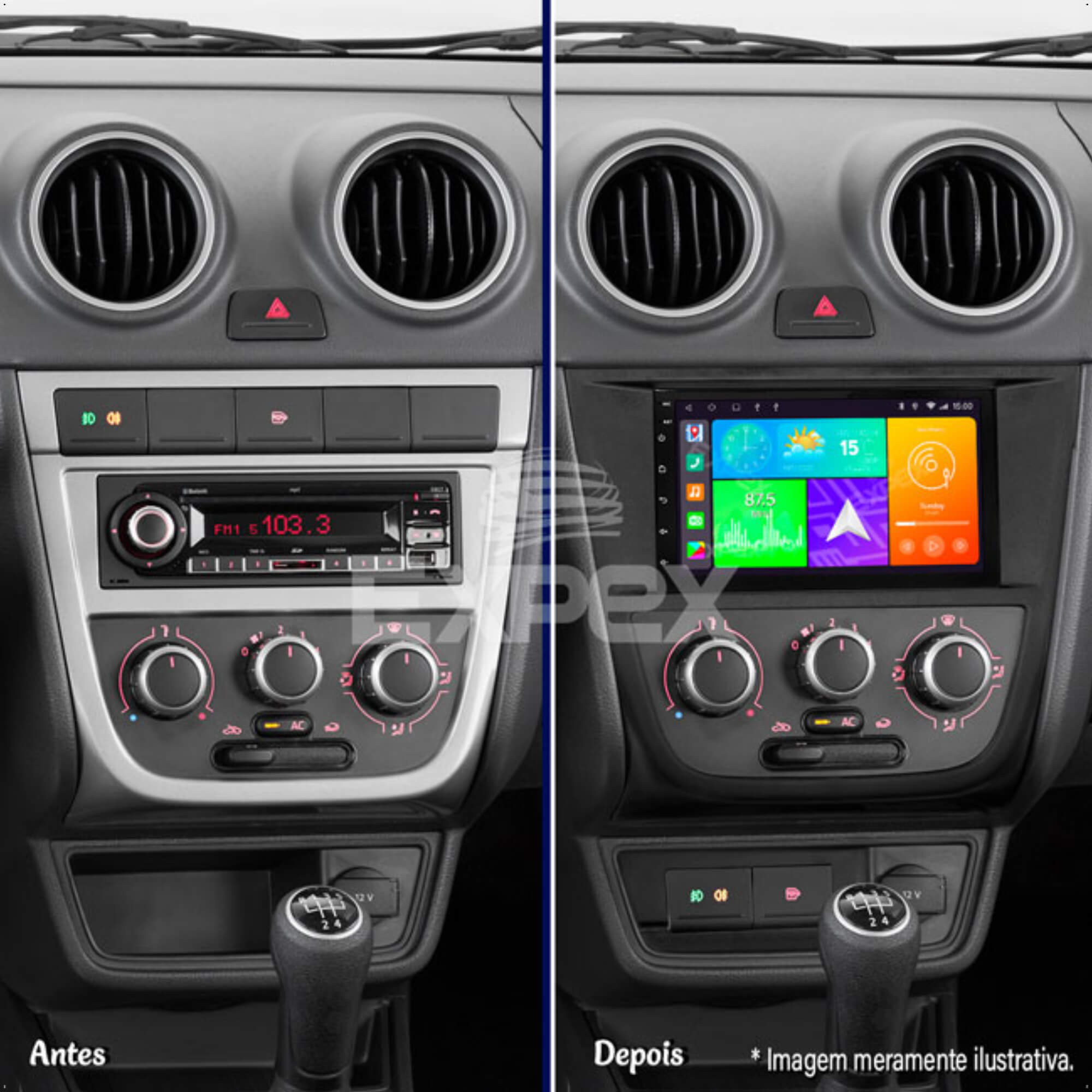 COMP Kit Gol G5 Central Multimídia MP5 2 Din 7" Bluetooth SD USB AUX Espelhamento + Câmera de ré  + Moldura + Chicotes