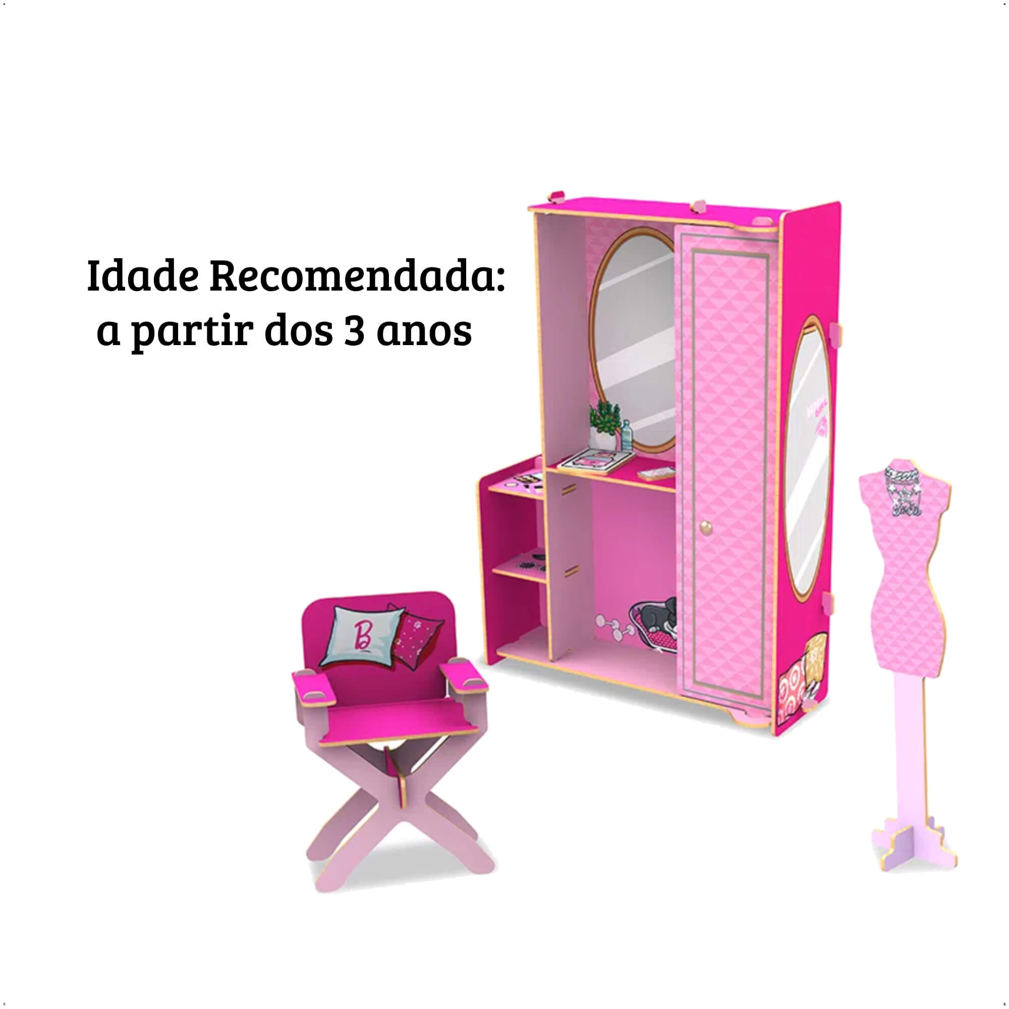 Brinquedo Playset Closet Da Barbie A partir dos 3 anos com 40 Peças - Xalingo 23298