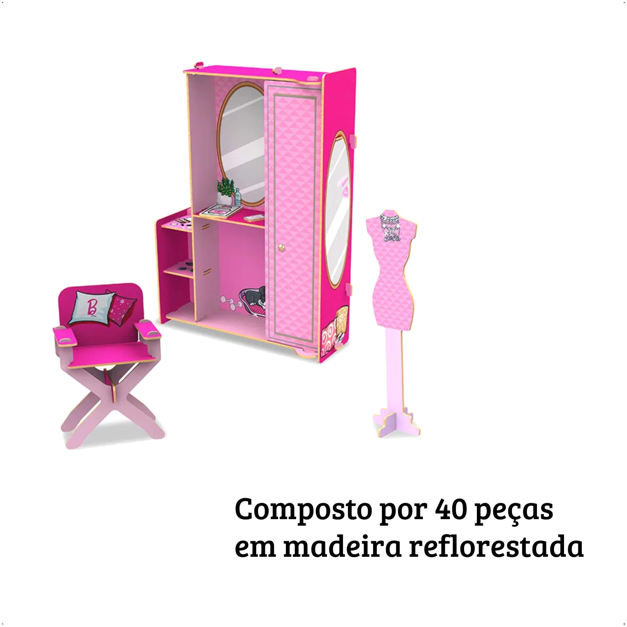 Brinquedo Playset Closet Da Barbie A partir dos 3 anos com 40 Peças - Xalingo 23298