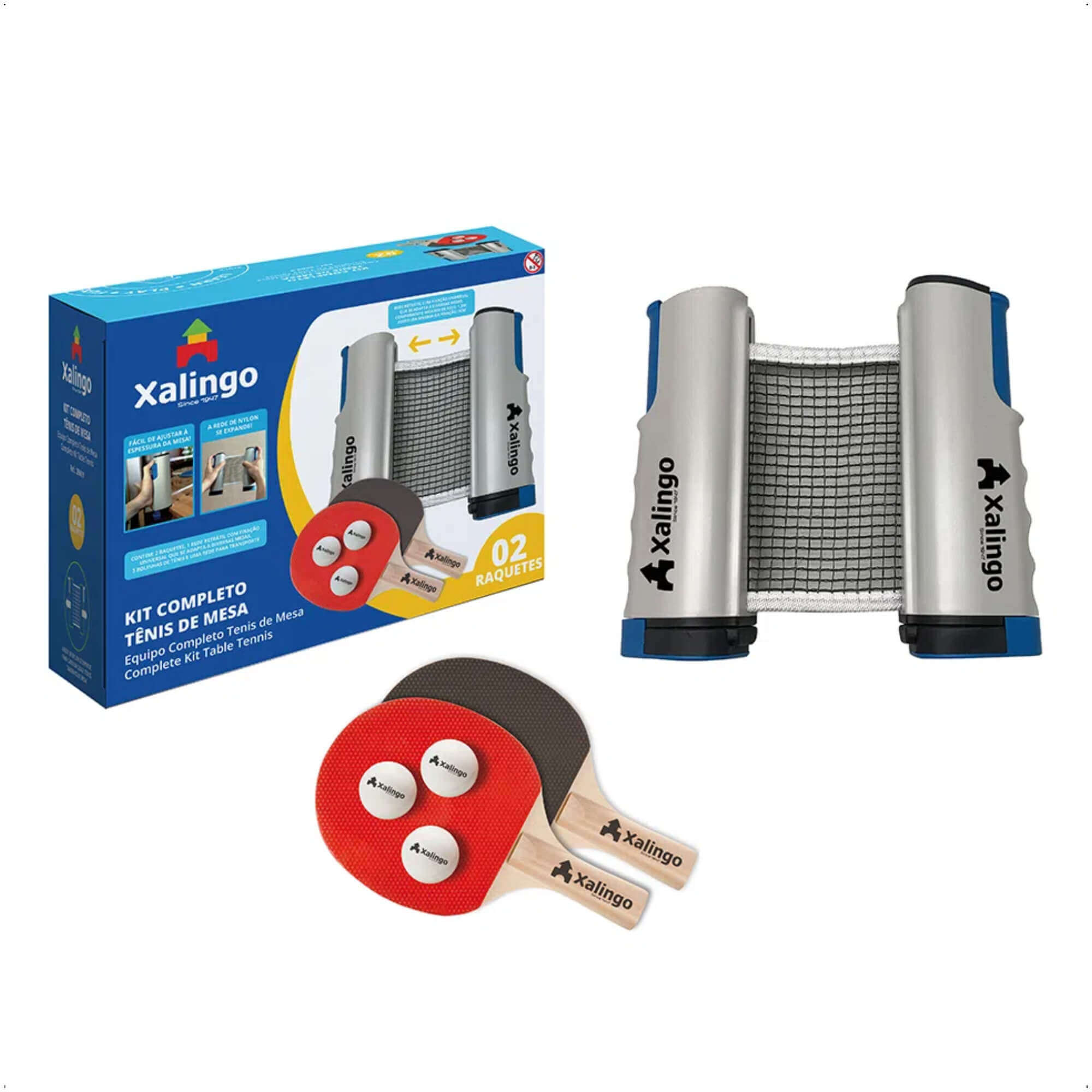 Kit Tenis De Mesa / Ping Pong Com 2 Raquetes, Rede e 3 Bolinhas Xalingo - 28609