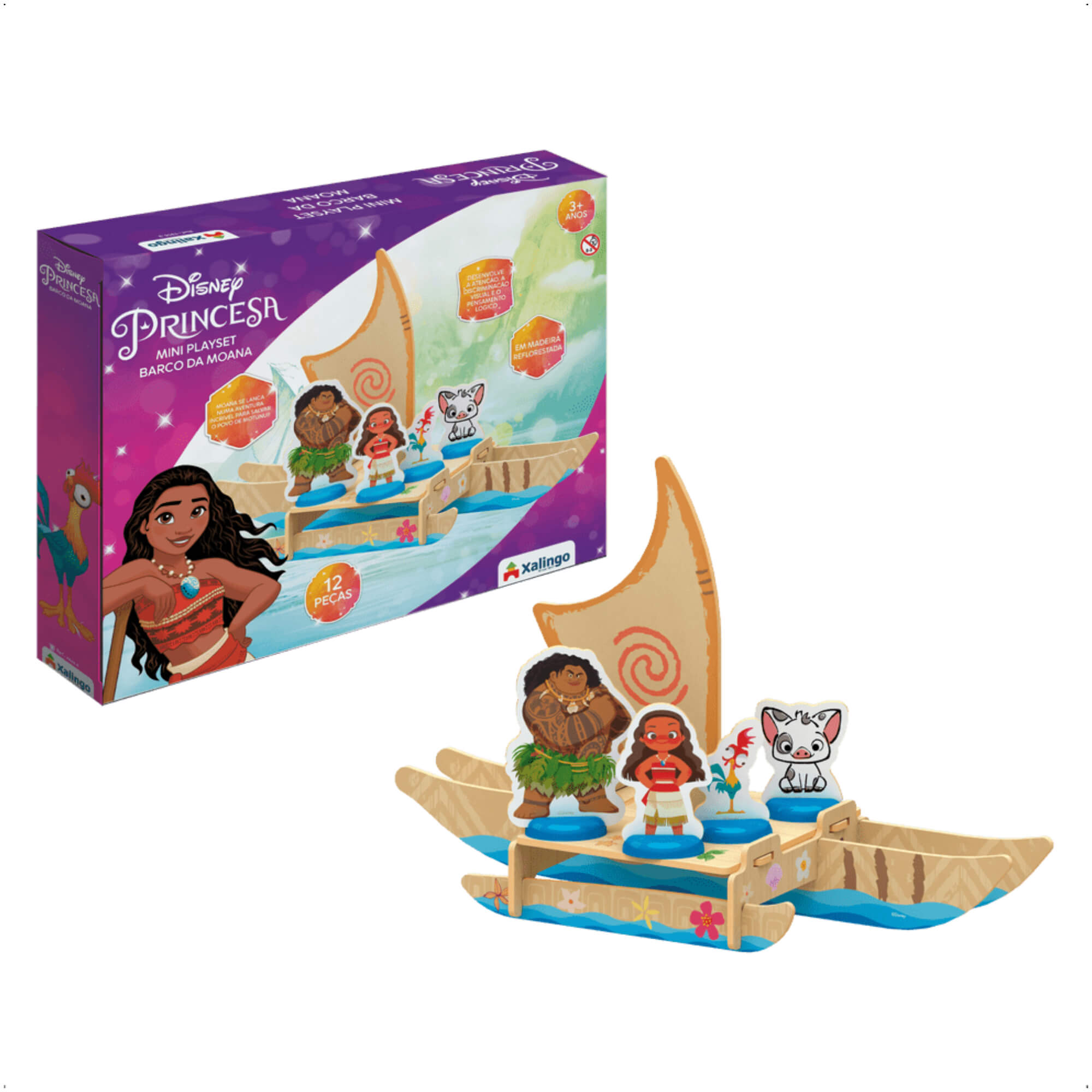 Mini Playset Barco Moana Desenvolve a Atenção, a Discriminação Visual e o Lógico Xalingo-13143