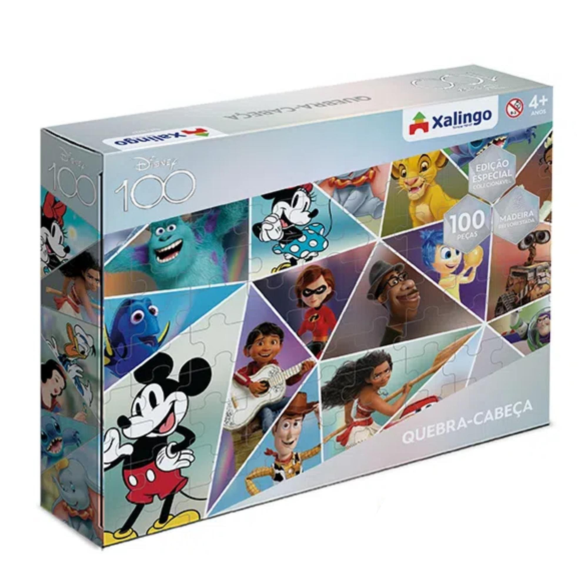 Jogo Quebra-Cabeça 100 Peças Disney 100 Anos Mickey e Minnie p/ Crianças +4 Anos Xalingo - 13221