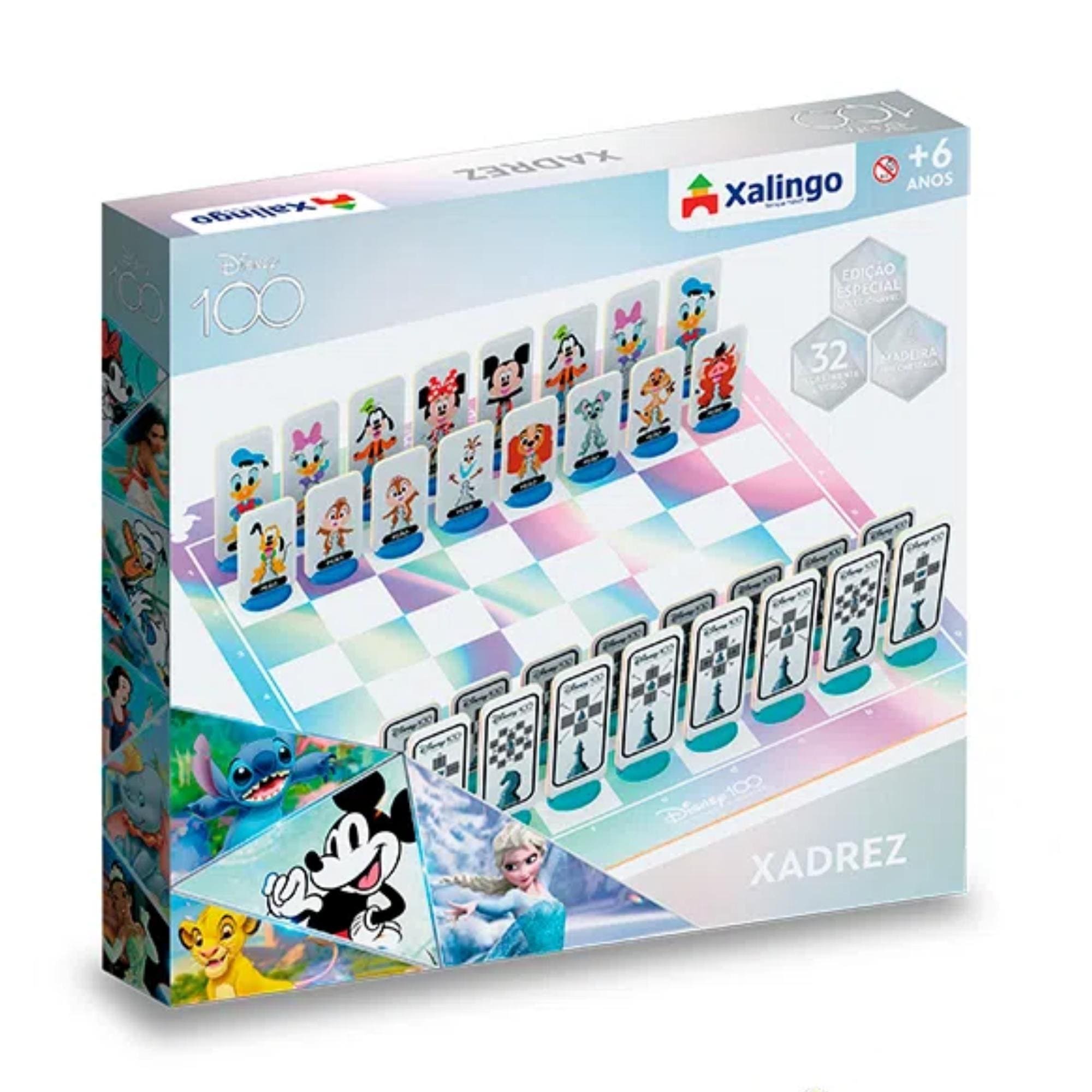 Jogo de Xadrez Disney 100 Anos Mickey e Minnie Recomendado para Crianças +6 Anos Xalingo - 13243