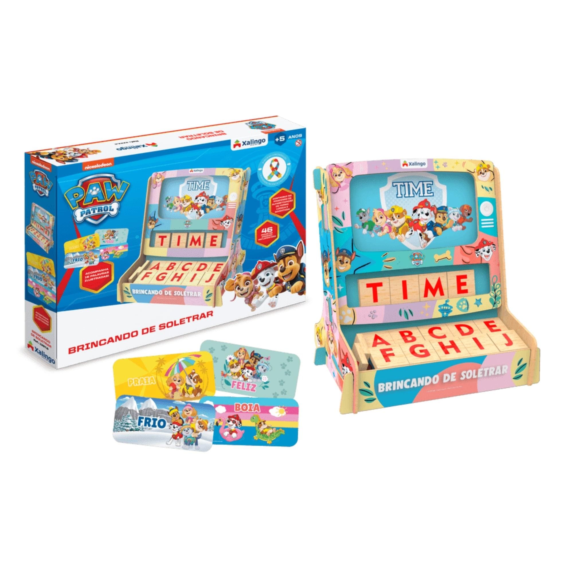 Jogo Infantil Brincando de Soletrar Patrulha Canina 46 Peças para Crainças +5 Anos Xalingo - 13976