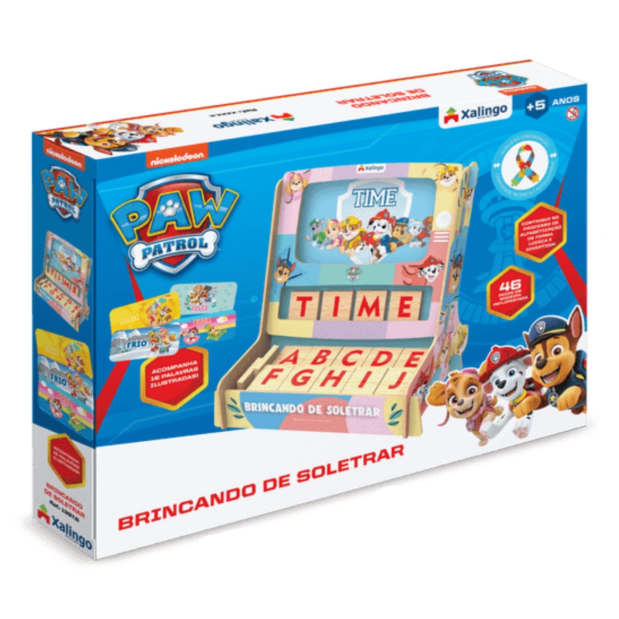 Jogo Infantil Brincando de Soletrar Patrulha Canina 46 Peças para Crainças +5 Anos Xalingo - 13976