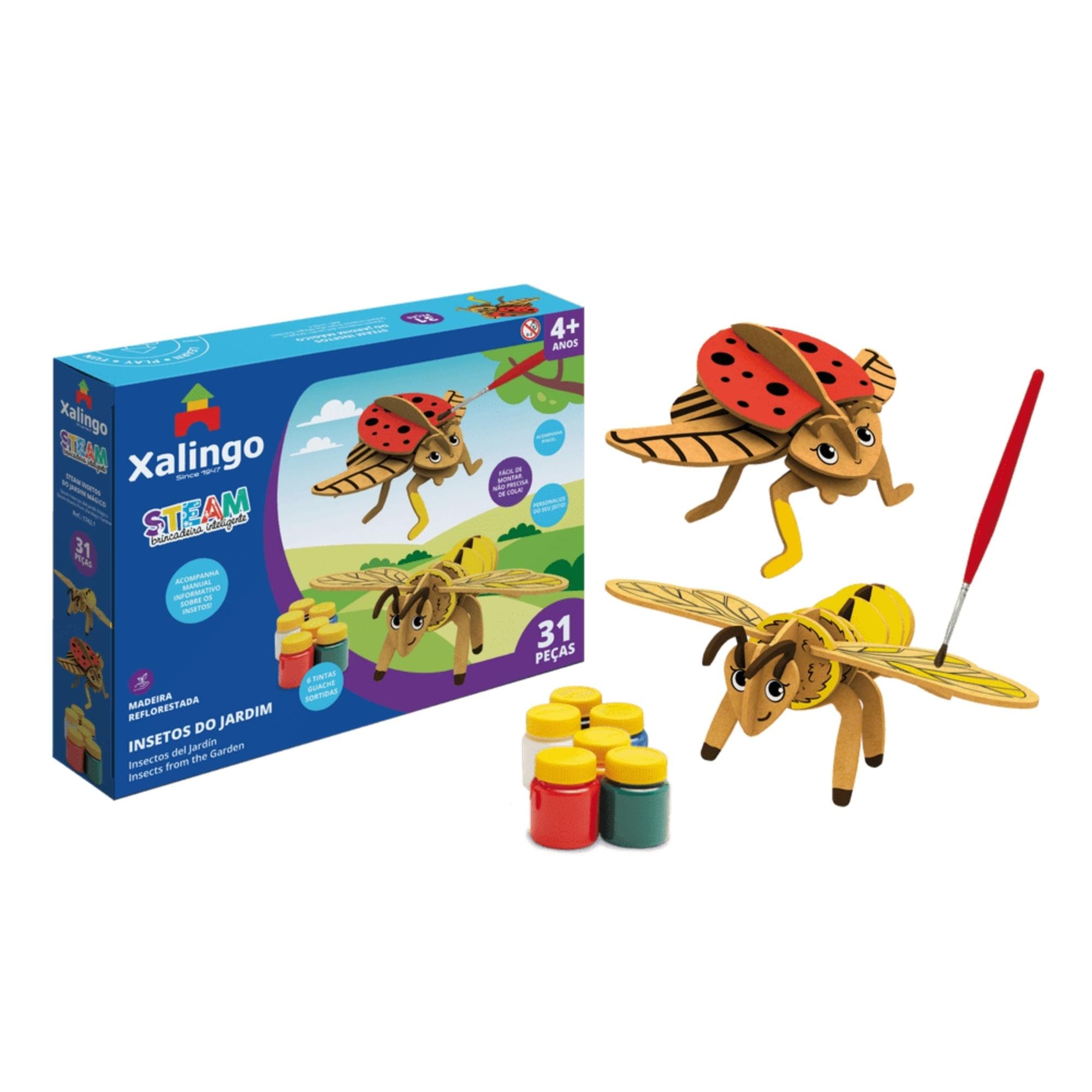 Jogo Kit de Pintura Steam Educativo Insetos do Jardim Mágico 31 Peças 4 Anos Xalingo - 17421
