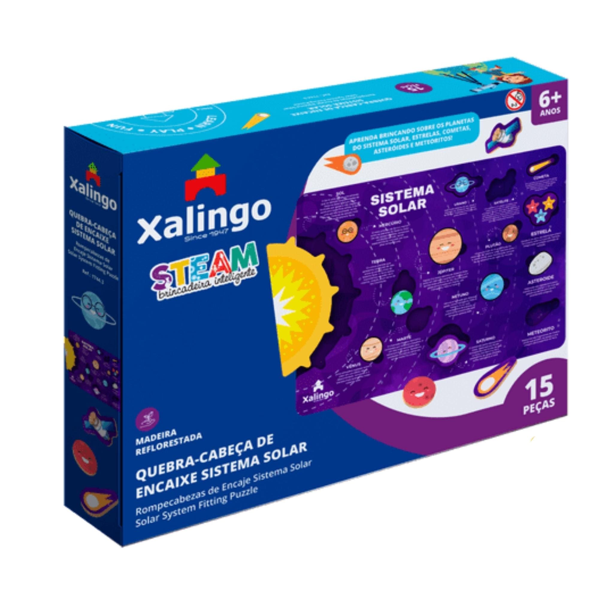 Jogo Steam Quebra-Cabeça Educativo Encaixe Sistema Solar 15 Pçs p/ Crianças +6 Anos Xalingo 17443