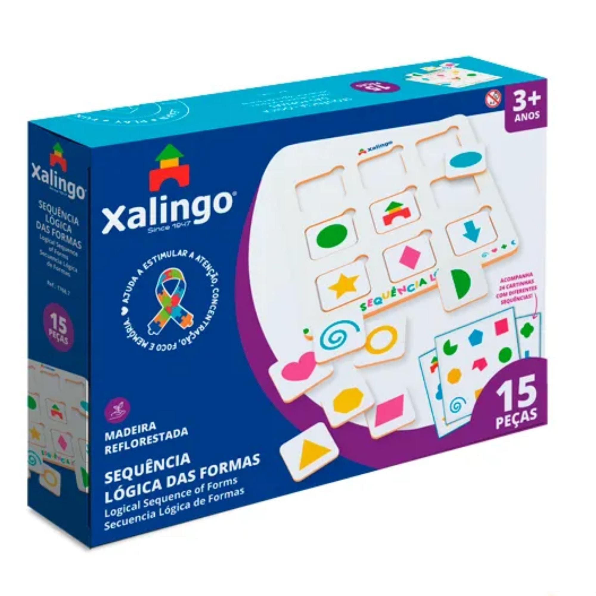 Jogo Sequência Lógica das Formas 15 Peças para Crianças a Partir de 3 Anos Xalingo - 17687