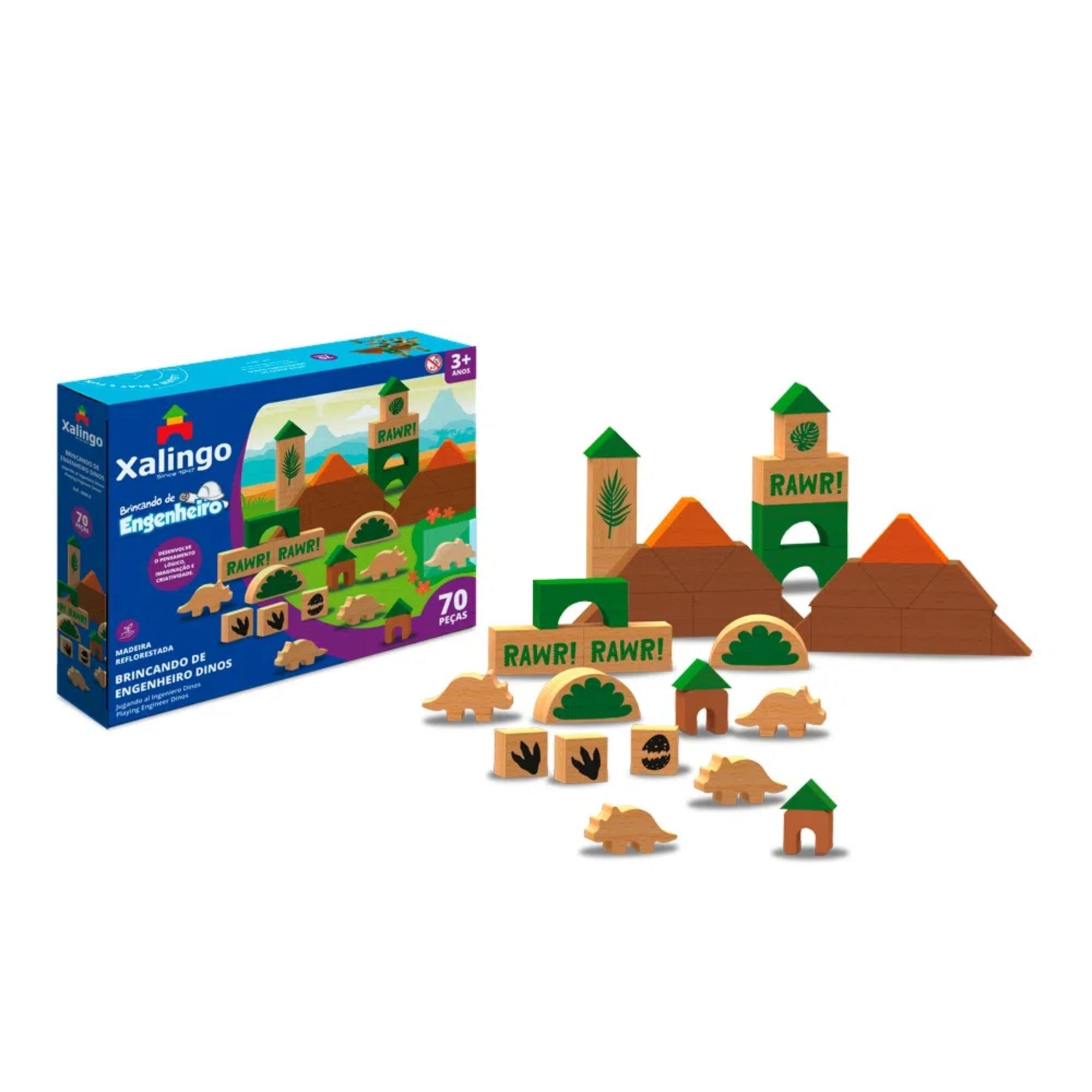 Brincando de Engenheiro Blocos de Encaixar Dinossauros 70 Peças +3 Anos Xalingo - 17709
