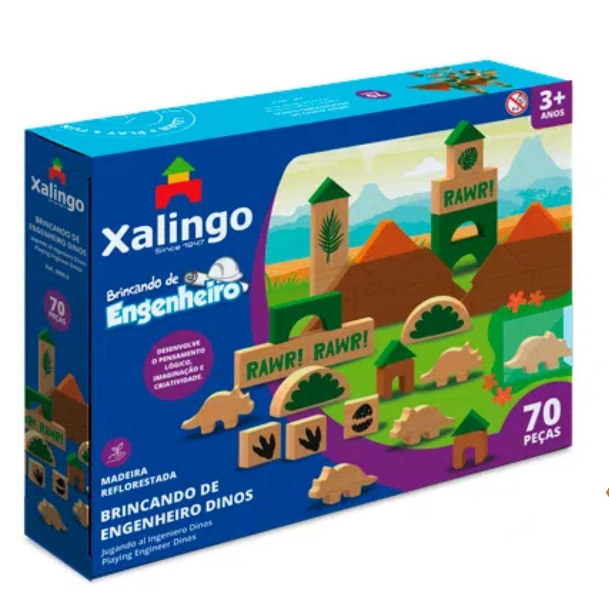 Brincando de Engenheiro Blocos de Encaixar Dinossauros 70 Peças +3 Anos Xalingo - 17709