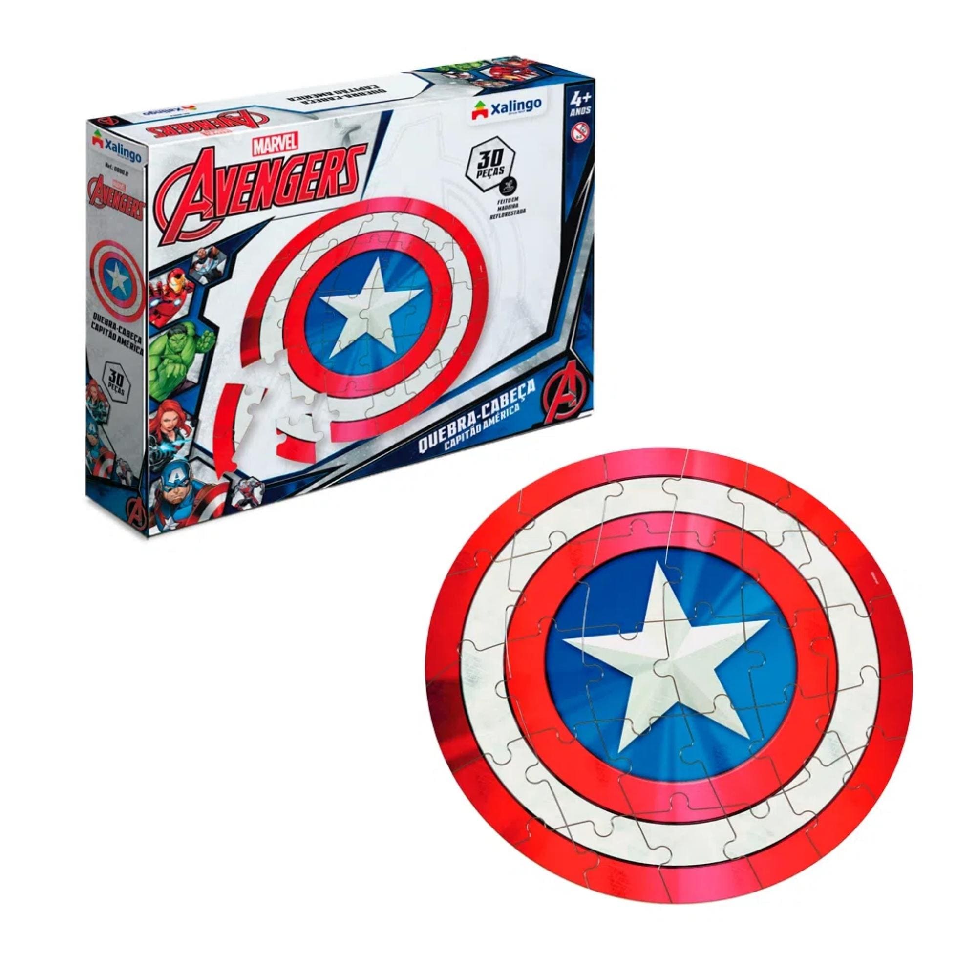 Quebra-Cabeça Avengers Capitão América 30 Peças para Crianças a Partir de 4 Anos Xalingo -17754