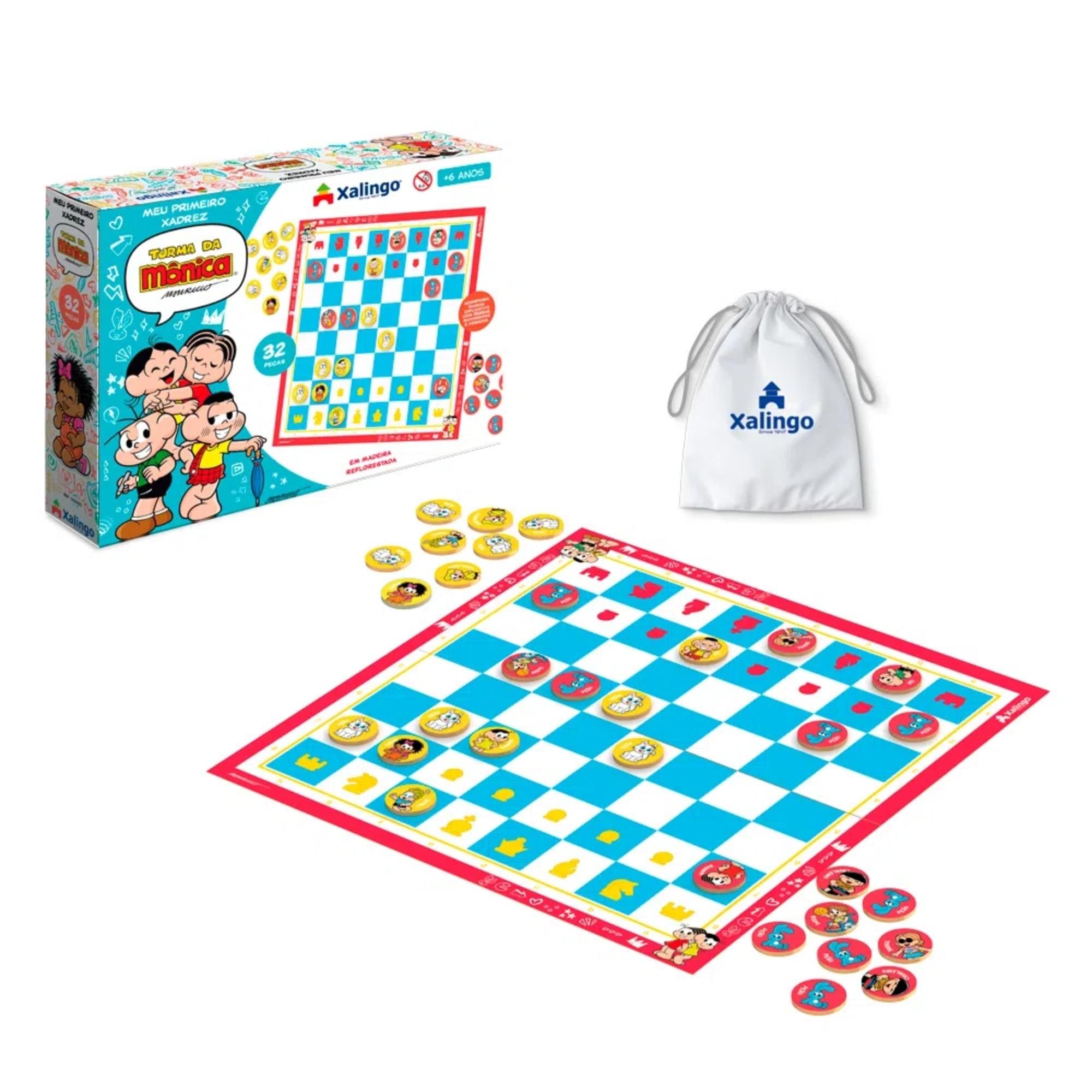 Jogo de Xadrez Infantil Meu Primeiro Xadrez Turma da Mônica para Crianças +6 Anos Xalingo - 17776