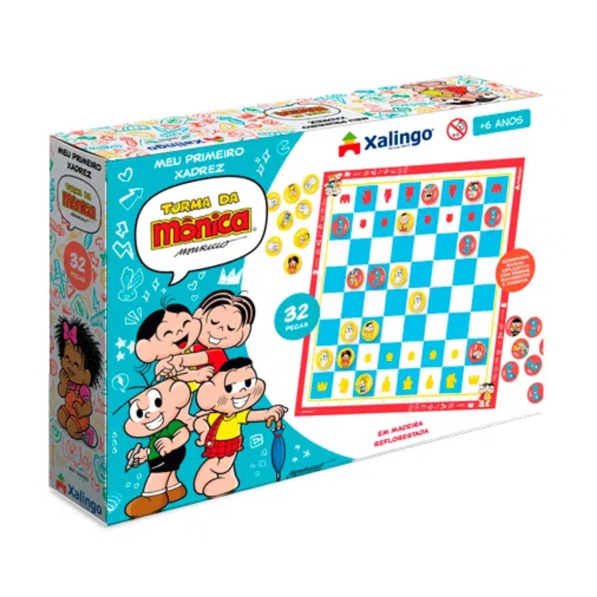 Jogo de Xadrez Infantil Meu Primeiro Xadrez Turma da Mônica para Crianças +6 Anos Xalingo - 17776