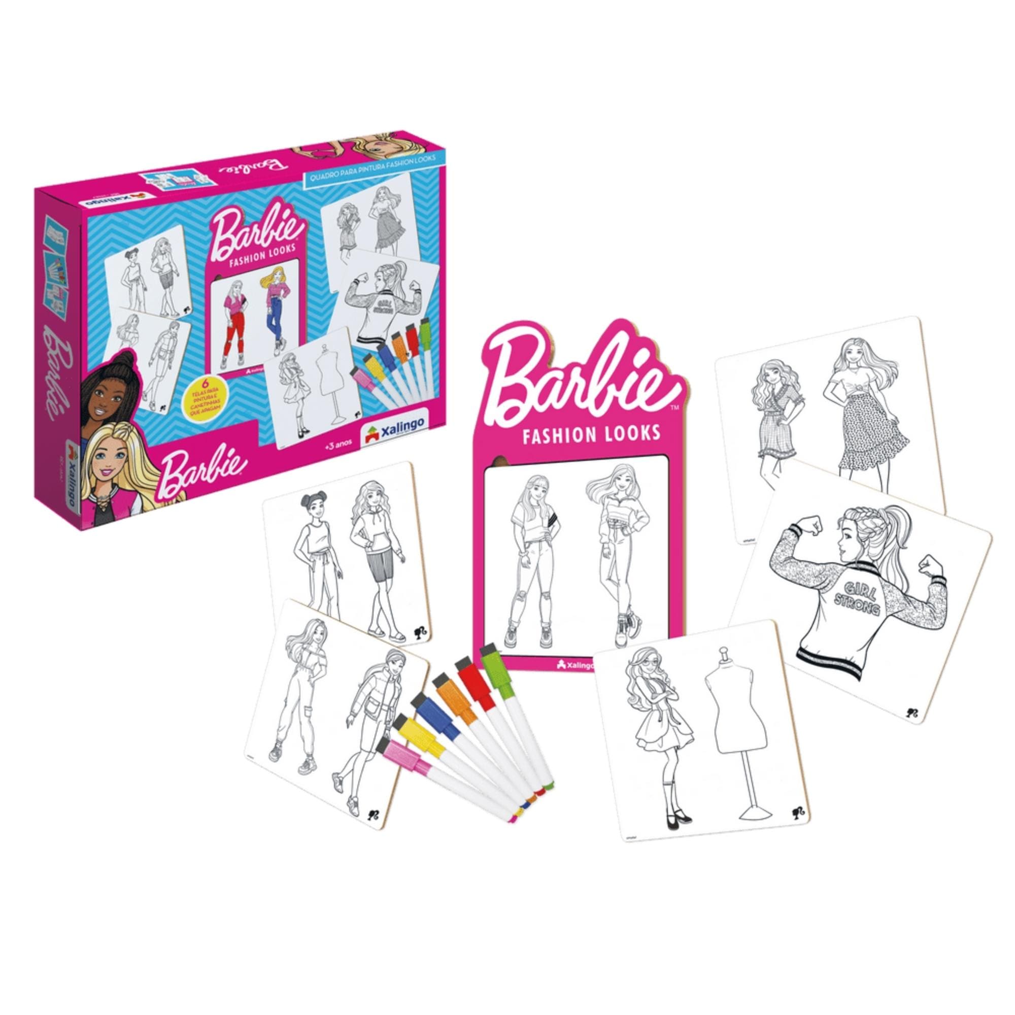 Quadro para Pintura da Barbie Fashion Looks com 6 Canetas com Apagador Xalingo - 23287