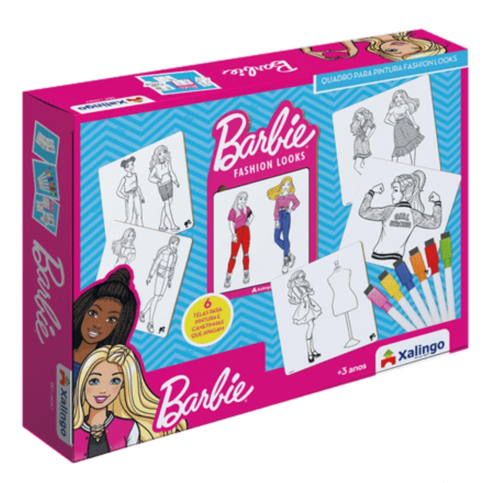 Quadro para Pintura da Barbie Fashion Looks com 6 Canetas com Apagador Xalingo - 23287