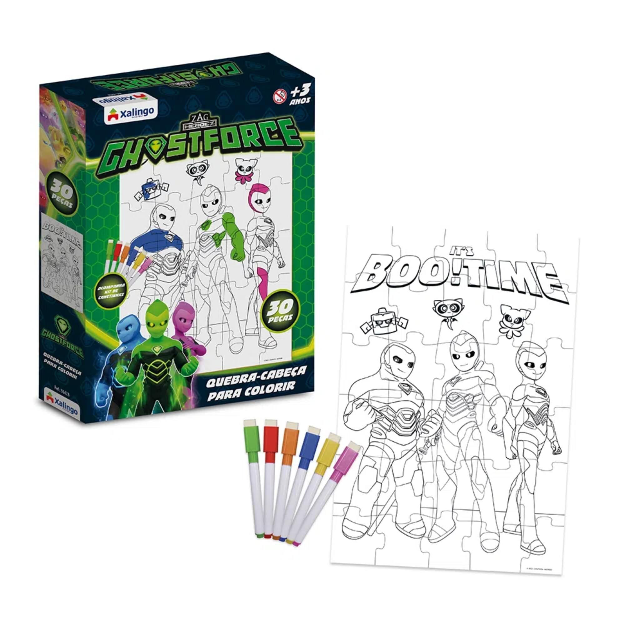 Quebra-Cabeça para Colorir Ghostforce 30 Peças c 6 Canetas e Apagador para Crianças Xalingo 55476