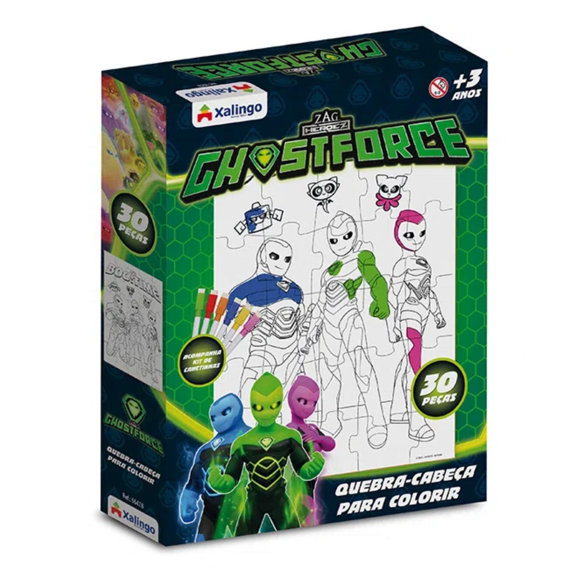 Quebra-Cabeça para Colorir Ghostforce 30 Peças c 6 Canetas e Apagador para Crianças Xalingo 55476