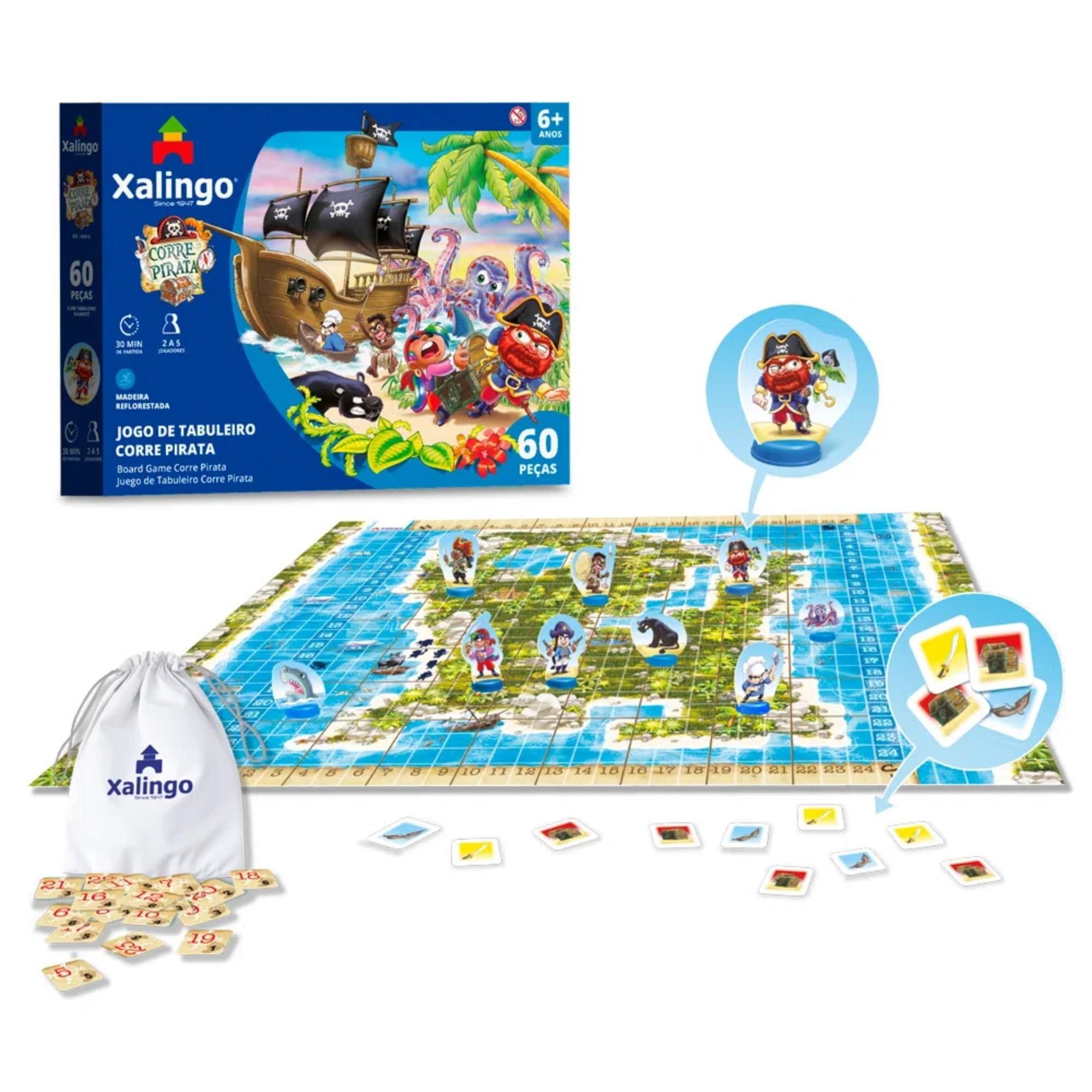 Jogo de Tabuleiro Corre Pirata 60 Peças para Crianças a Partir de 6 anos Xalingo - 60598