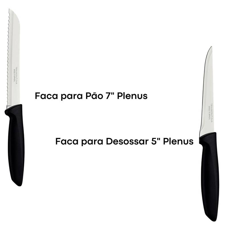 Jogo Facas Plenus com Lâminas Aço Inox Cabos de Polipropileno Preto 7 Peças Tramontina - 23498066