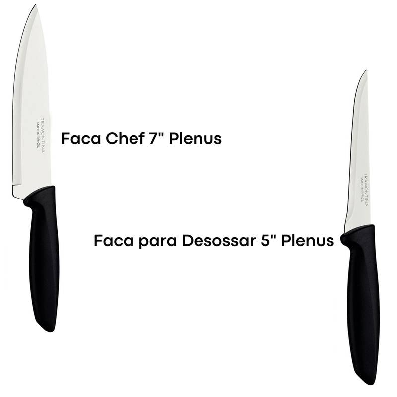 Jogo Facas Plenus com Lâminas Aço Inox Cabos de Polipropileno Preto 7 Peças Tramontina - 23498066