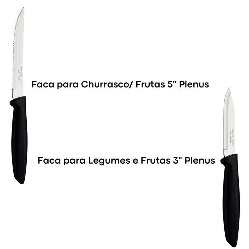Jogo Facas Plenus com Lâminas Aço Inox Cabos de Polipropileno Preto 7 Peças Tramontina - 23498066