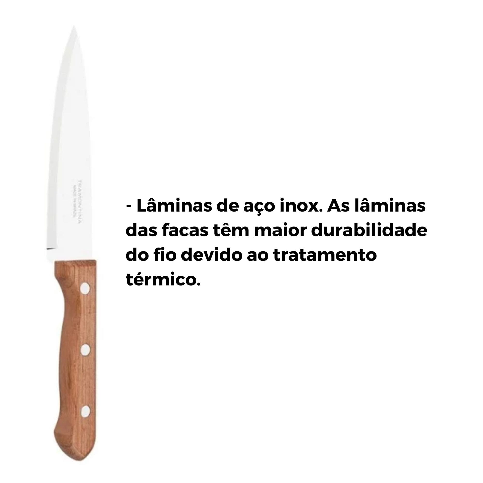 Kit Churrasco Lâmina Inox e Cabos em Madeira Natural 3 Peças Garfo Faca Tábua Tramontina 22399036