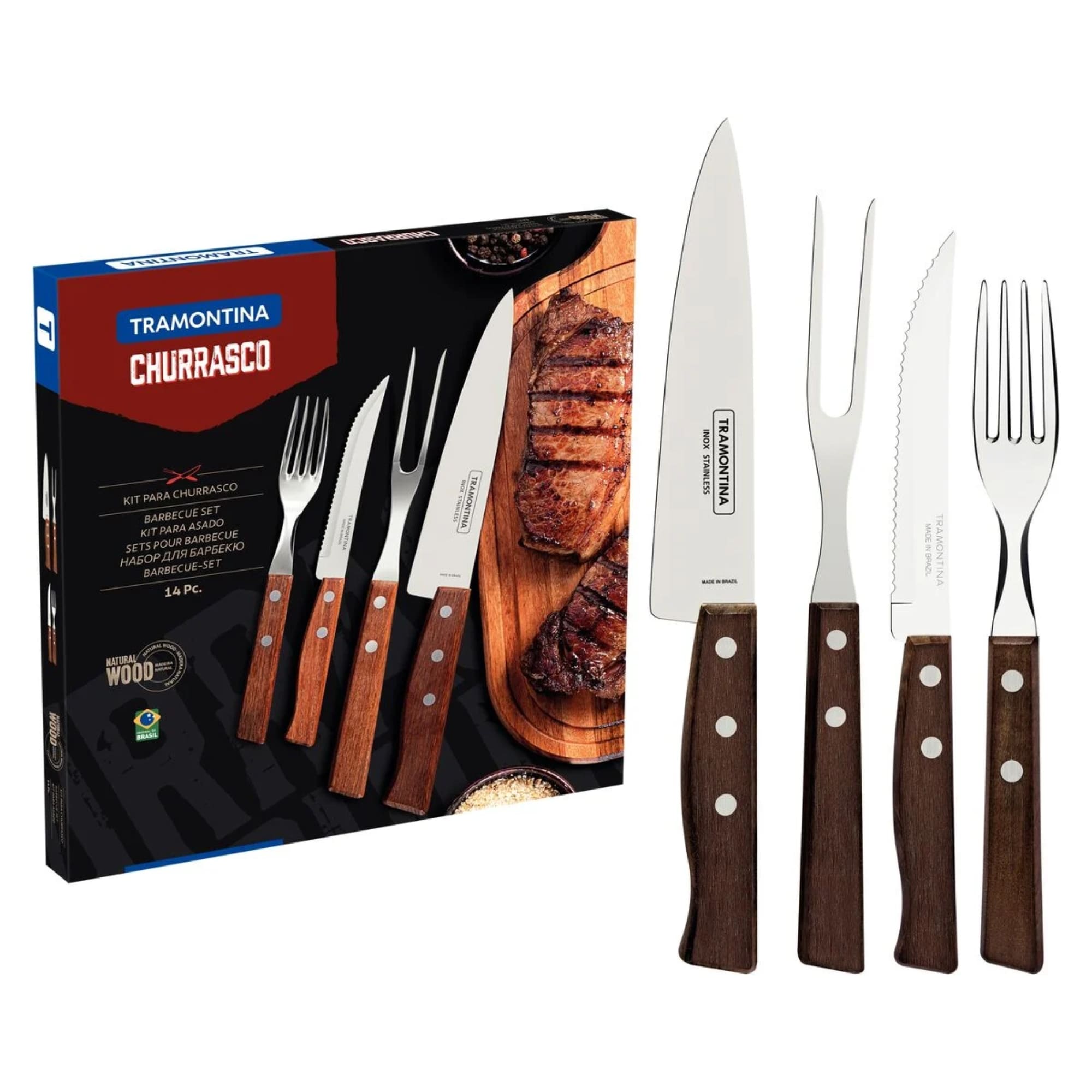 Jogo de Talheres para Churrasco com Lâminas de Aço Inox 14 Peças Tramontina - 22299011