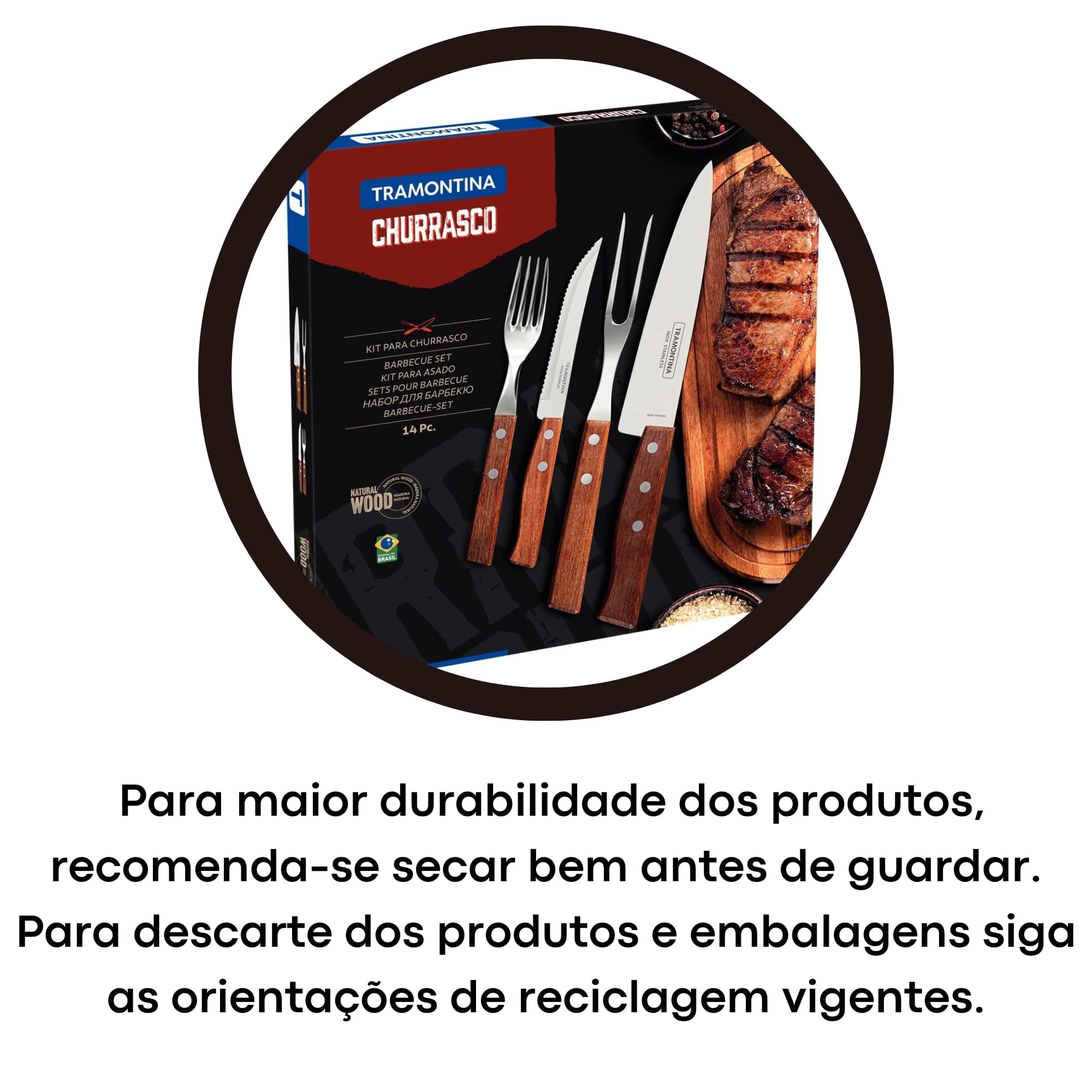 Jogo de Talheres para Churrasco com Lâminas de Aço Inox 14 Peças Tramontina - 22299011